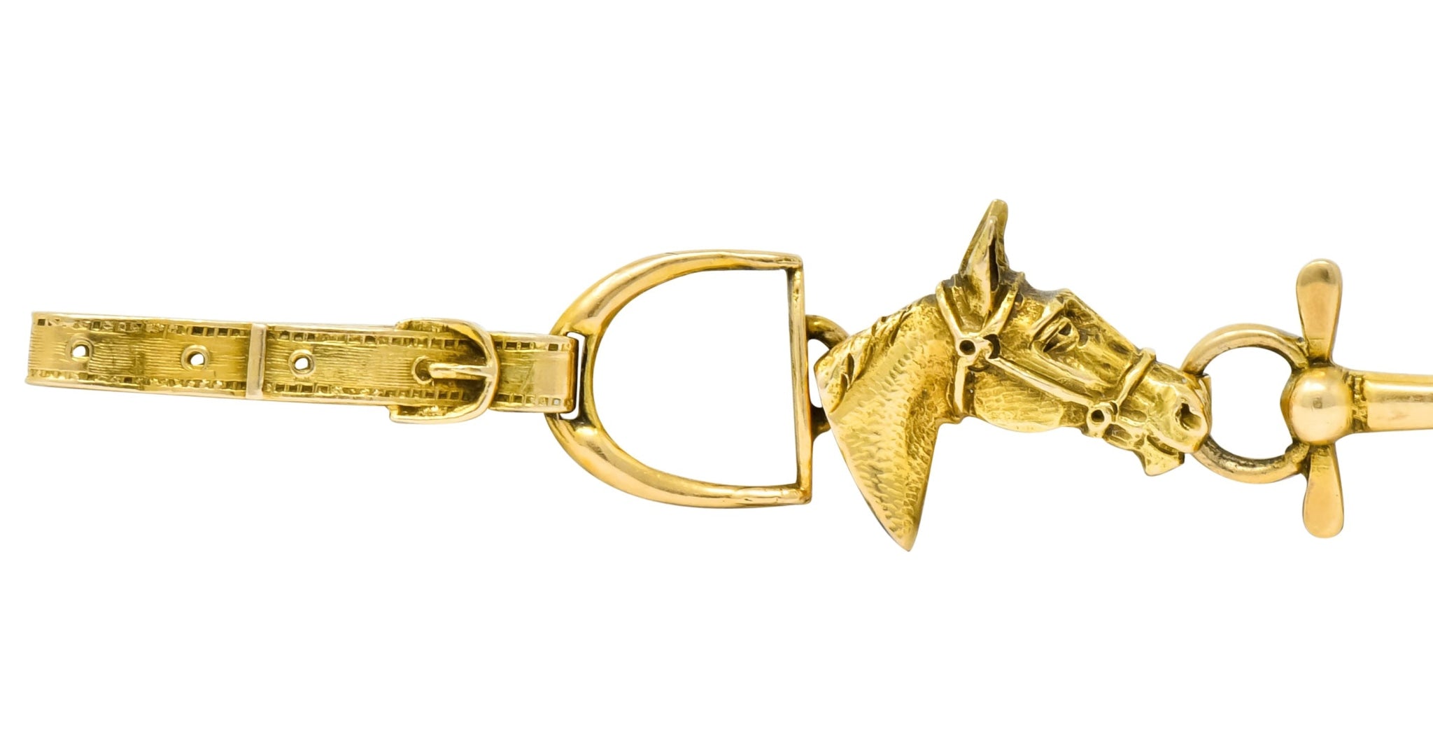 Victorian 14 Karat Yellow Gold Fox Hunt Horse Link Bracelet - Wilson's Estate Jewelry