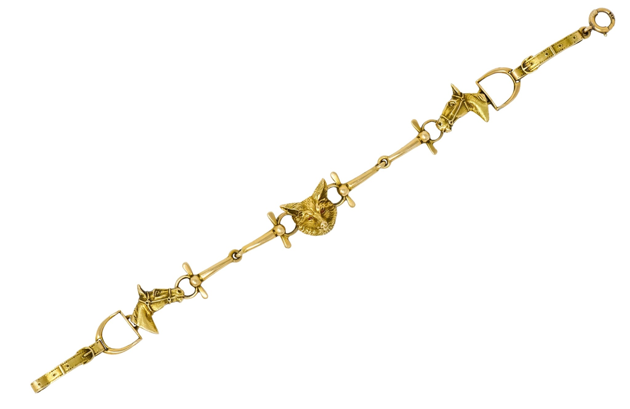 Victorian 14 Karat Yellow Gold Fox Hunt Horse Link Bracelet - Wilson's Estate Jewelry