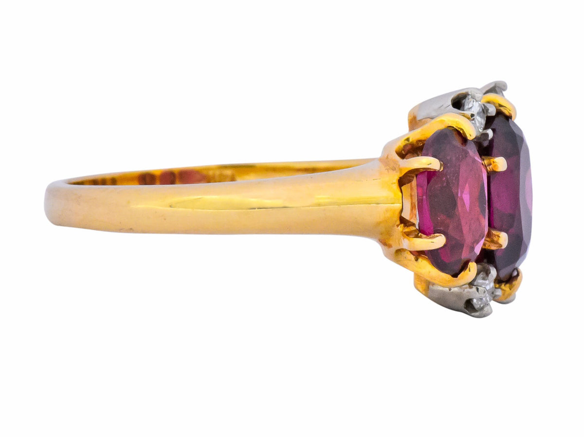 Victorian 3.09 CTW Rhodolite Garnet Diamond 14 Karat Two-Tone Gold Ring - Wilson's Estate Jewelry
