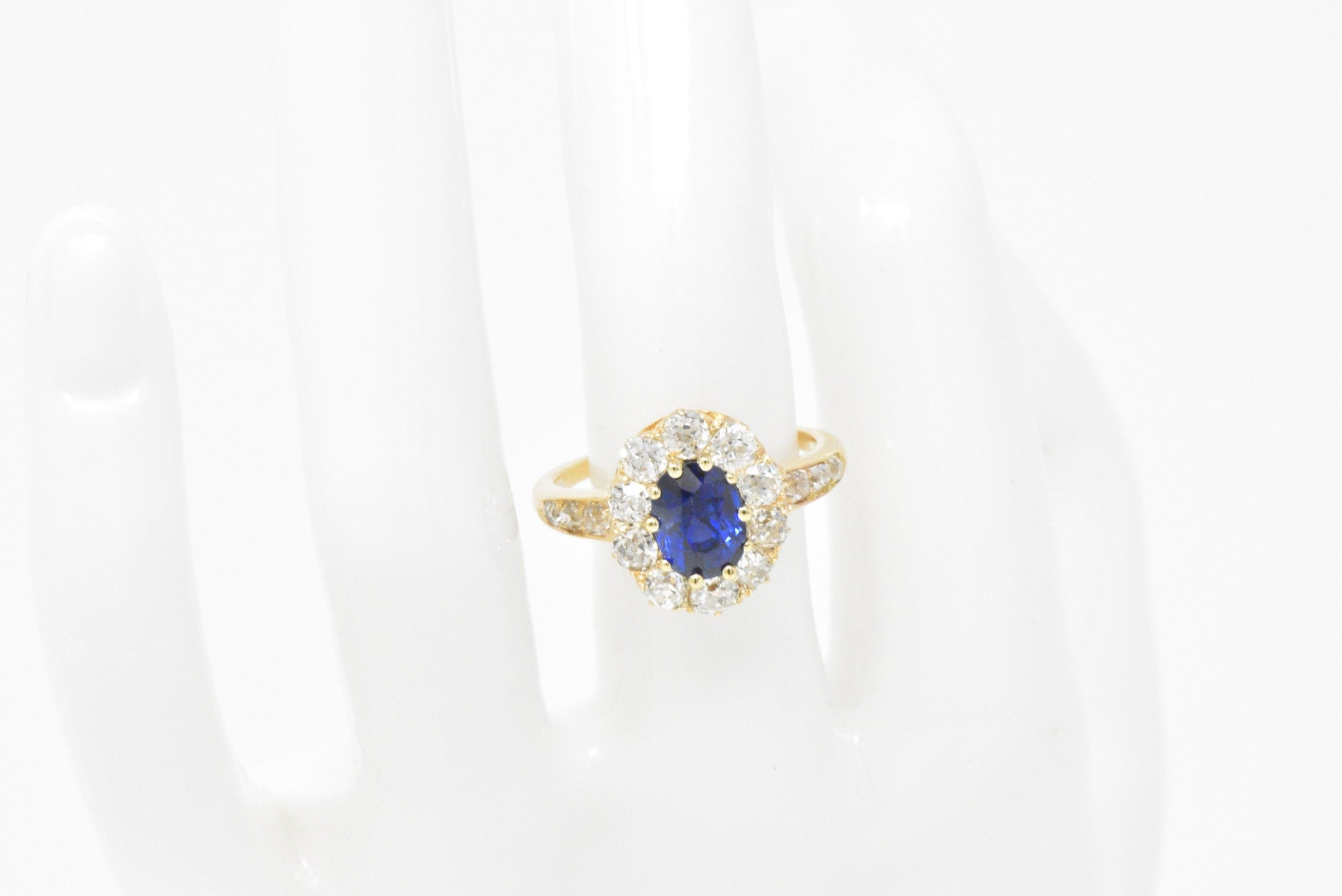 Victorian 3.16 CTW Old Mine Diamond & Sapphire Cluster 14K Gold Alternative Engagement Ring Wilson's Estate Jewelry