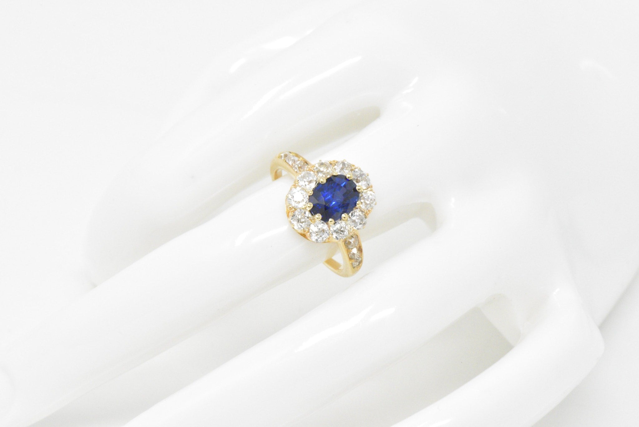Victorian 3.16 CTW Old Mine Diamond & Sapphire Cluster 14K Gold Alternative Engagement Ring Wilson's Estate Jewelry