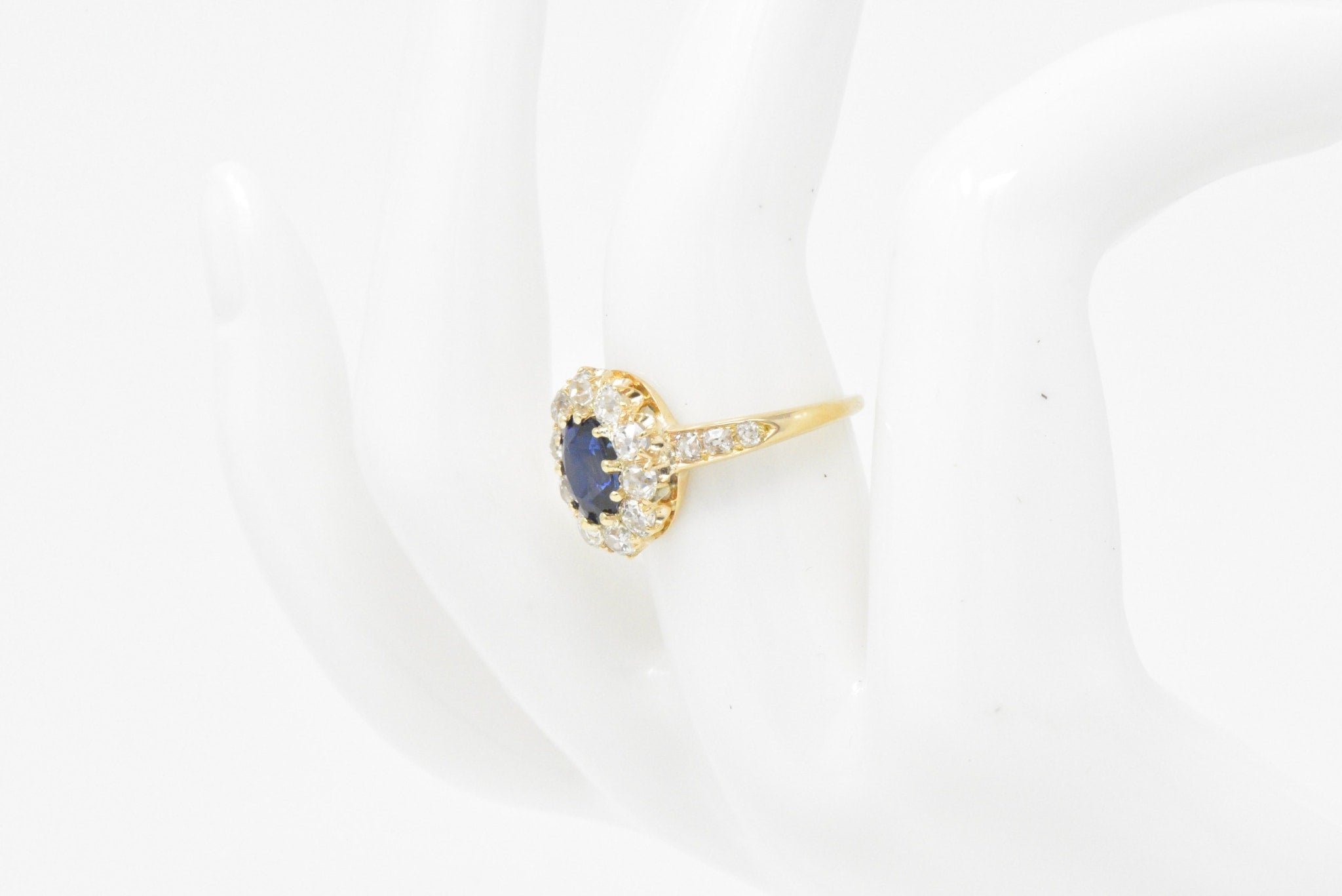 Victorian 3.16 CTW Old Mine Diamond & Sapphire Cluster 14K Gold Alternative Engagement Ring Wilson's Estate Jewelry