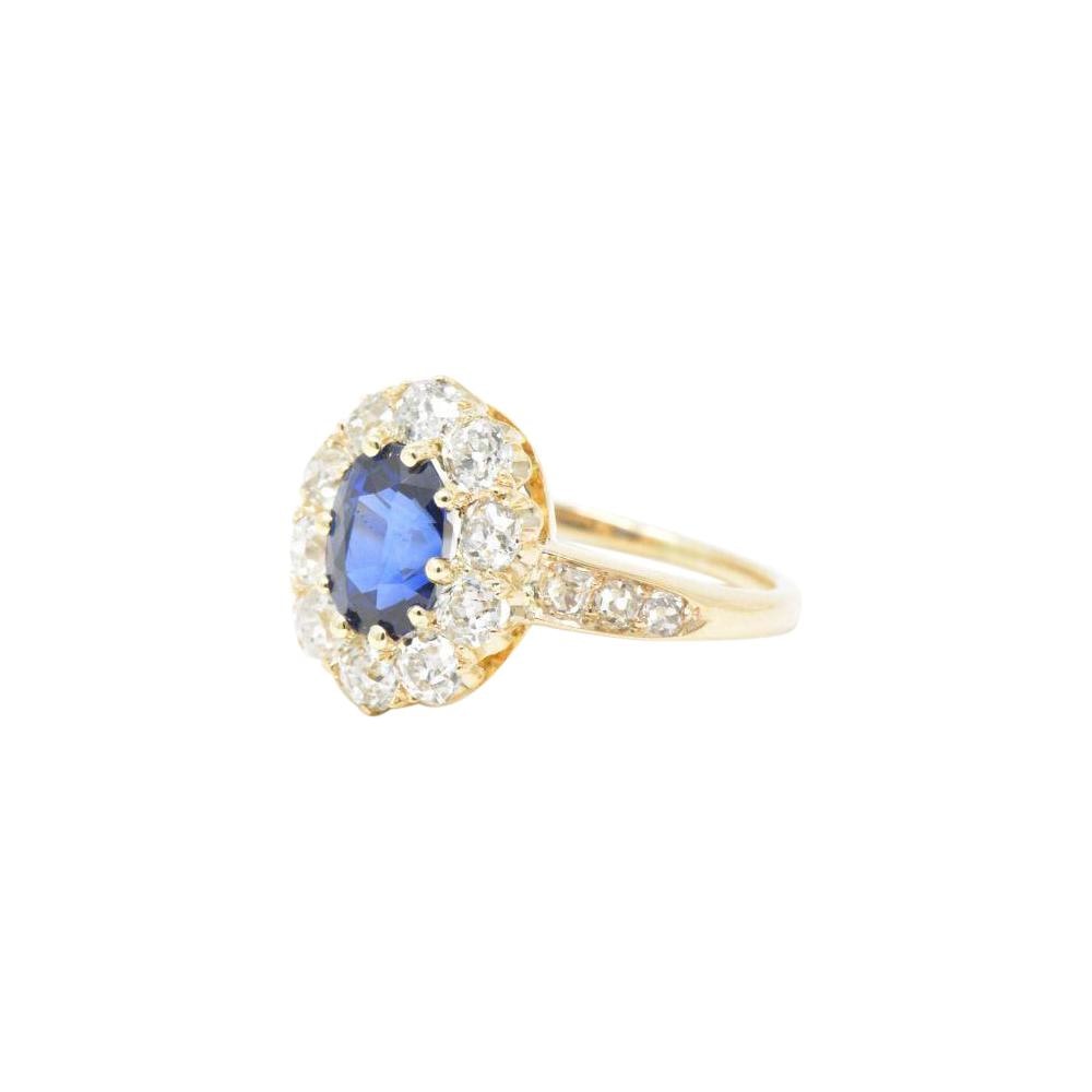 Victorian 3.16 CTW Old Mine Diamond & Sapphire Cluster 14K Gold Alternative Engagement Ring Wilson's Estate Jewelry