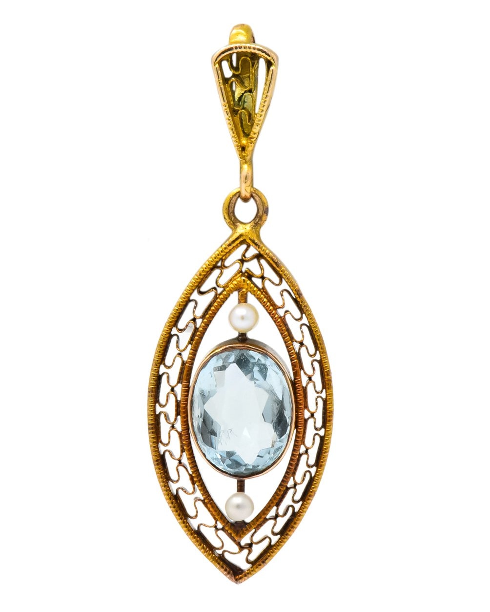 Victorian Aquamarine Seed Pearl 14 Karat Gold Pendant - Wilson's Estate Jewelry