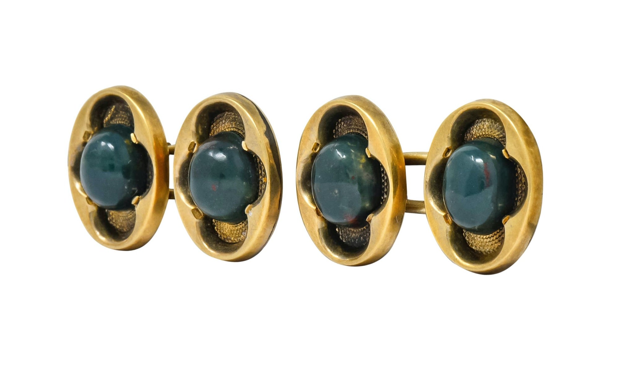 Victorian Bloodstone 14 Karat Gold Clover Men's Cufflinks Circa 1900 - Wilson's Estate Jewelry