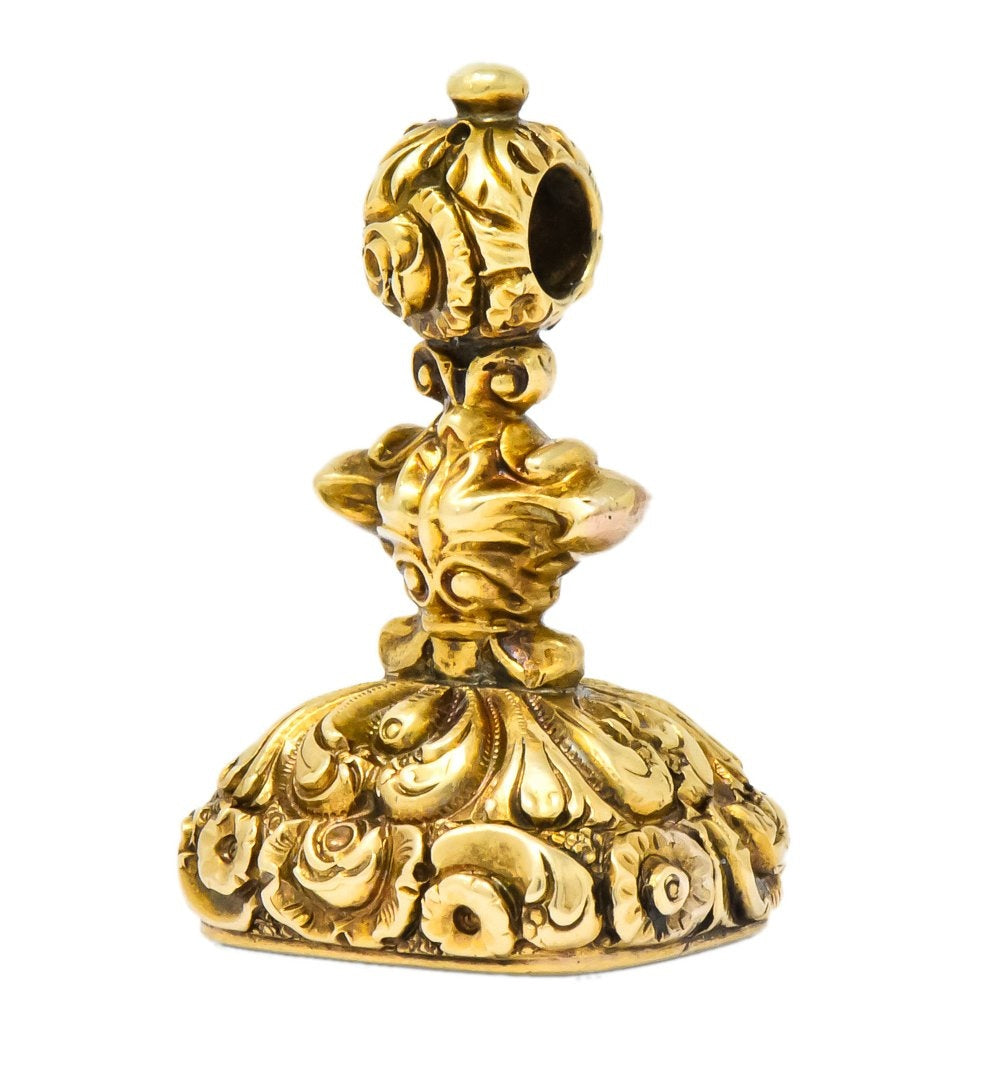 Victorian Bloodstone Intaglio 14 Karat Gold Tudor Fob Pendant - Wilson's Estate Jewelry