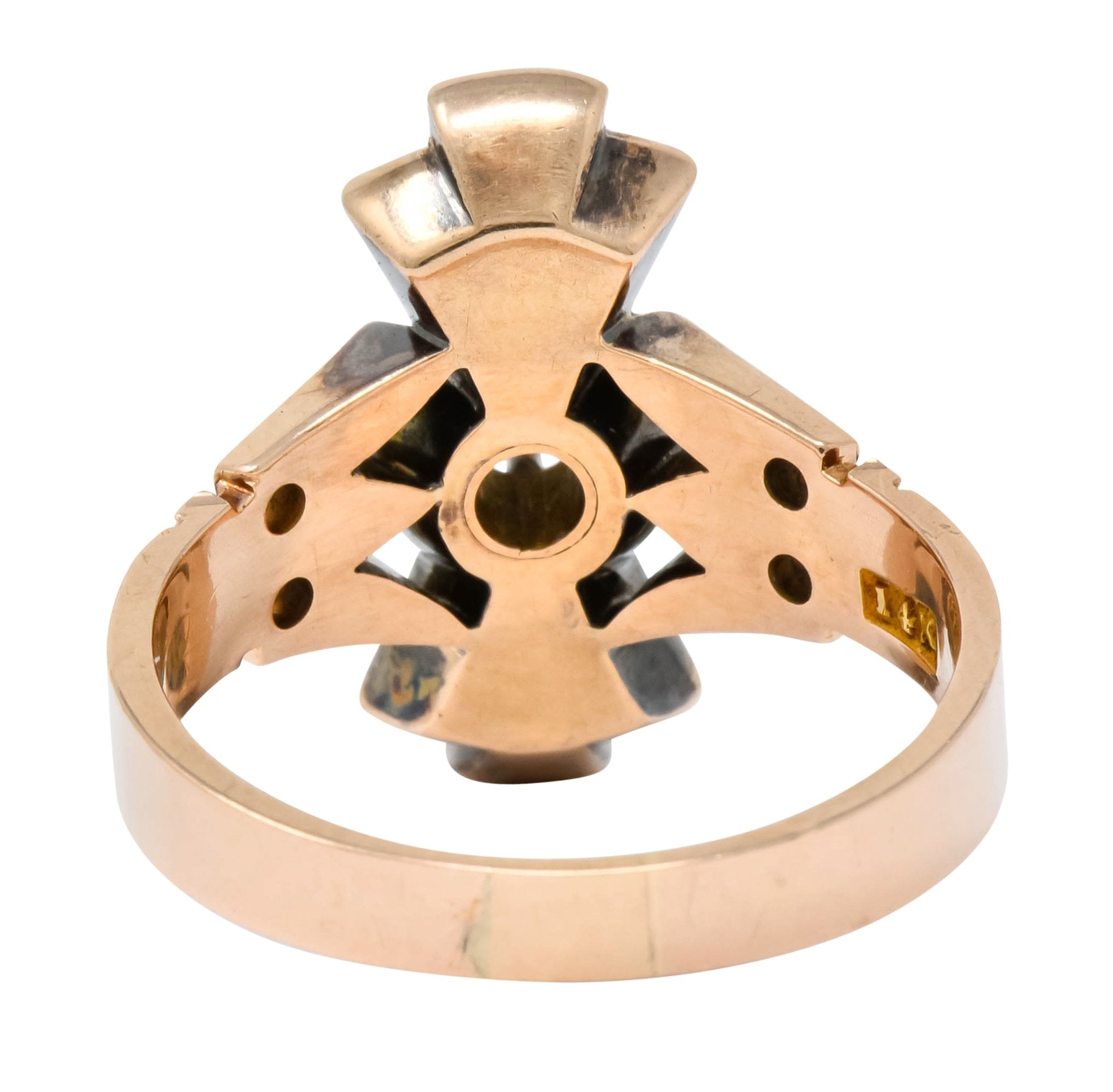 Victorian Diamond Turquoise 14 Karat Rose Gold Statement Ring - Wilson's Estate Jewelry