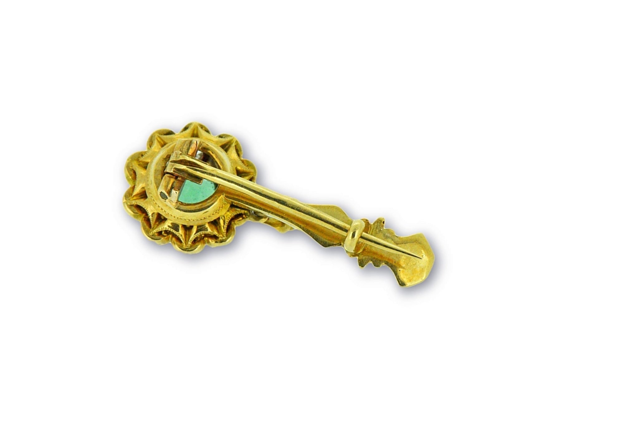 Victorian Halley's Comet Emerald Rose Cut Diamond Ruby 14K Gold Pin Wilson's Estate Jewelry