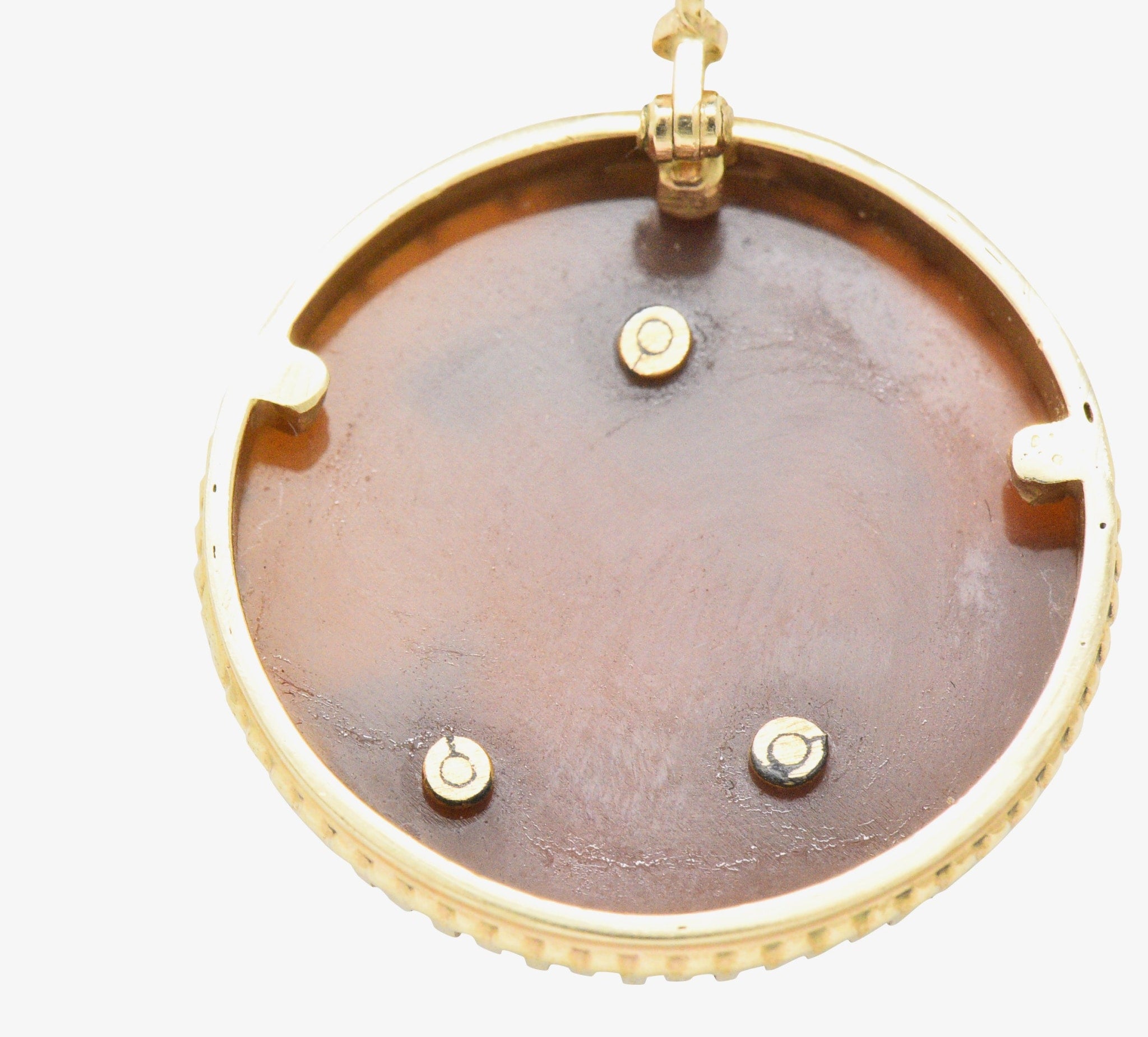 Victorian Hardstone Diamond Ruby Gold Roman Soldier Cameo Pendant Necklace Wilson's Estate Jewelry