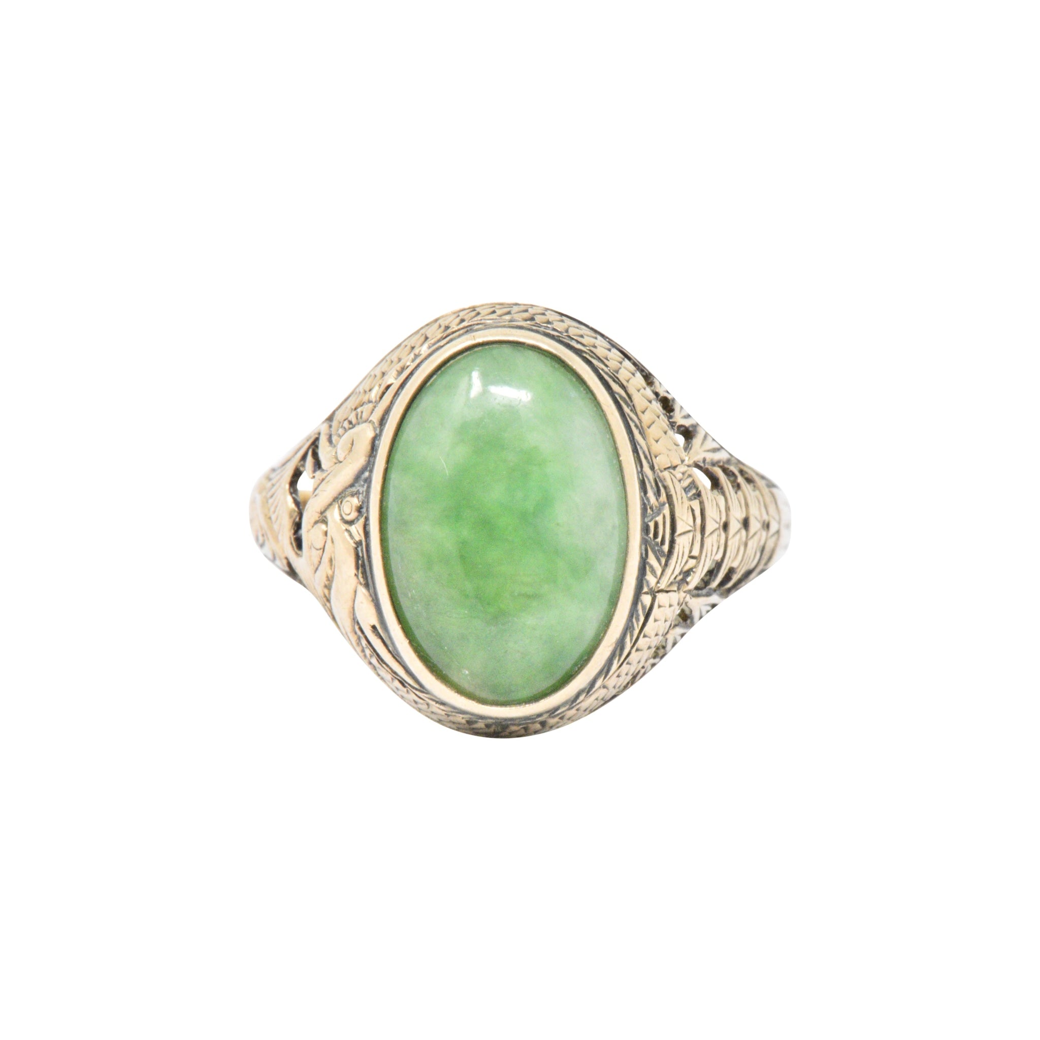 Victorian Jade & 14K Yellow Gold Ring S. Komai Wilson's Estate Jewelry