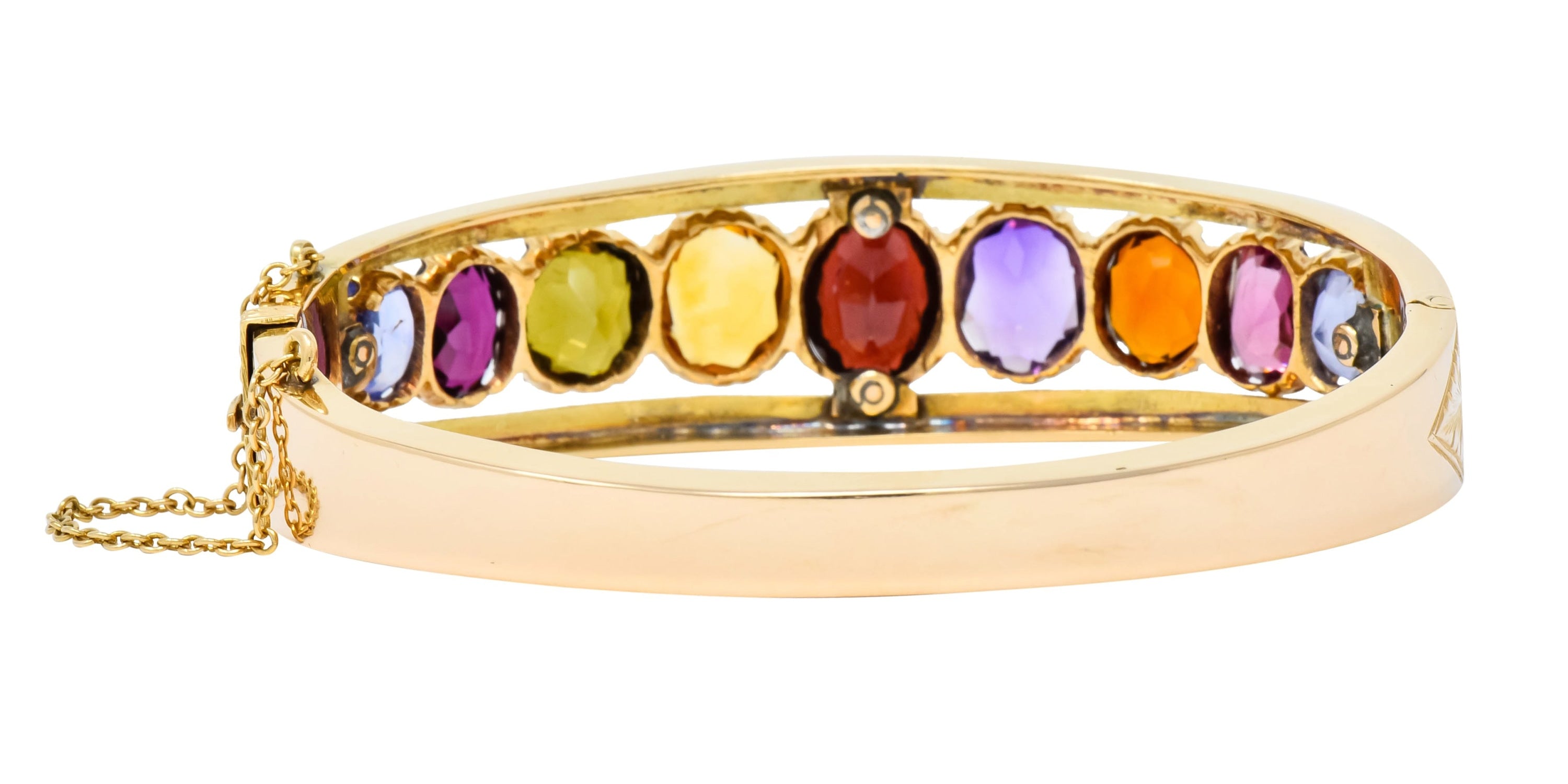 Victorian Multi-Gem Sapphire Citrine Enamel 14 Karat Gold Bangle Bracelet Circa 1880 - Wilson's Estate Jewelry