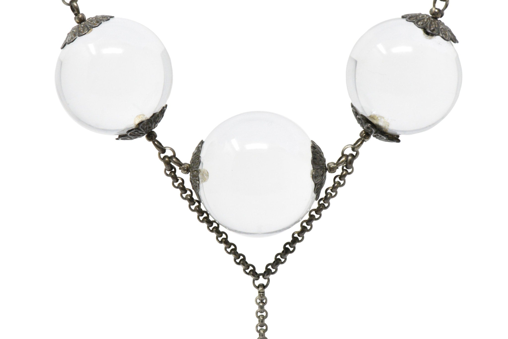 Victorian "Pools Of Light" Crystal & Silver Drop Necklace Circa 1880 Wilson's Estate Jewelry