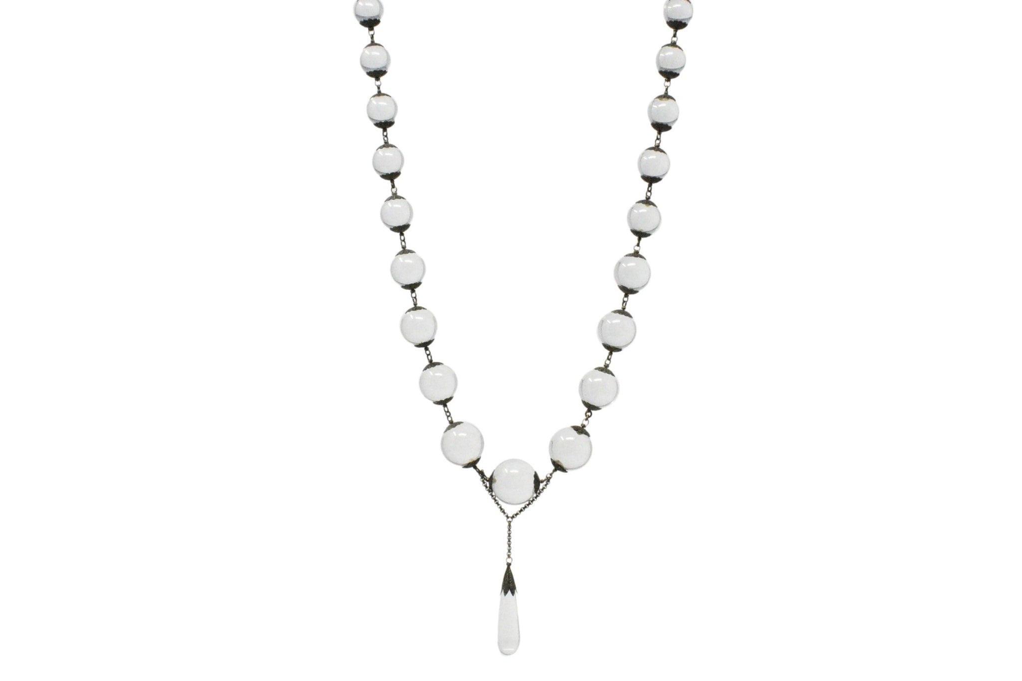 Victorian "Pools Of Light" Crystal & Silver Drop Necklace Circa 1880 Wilson's Estate Jewelry