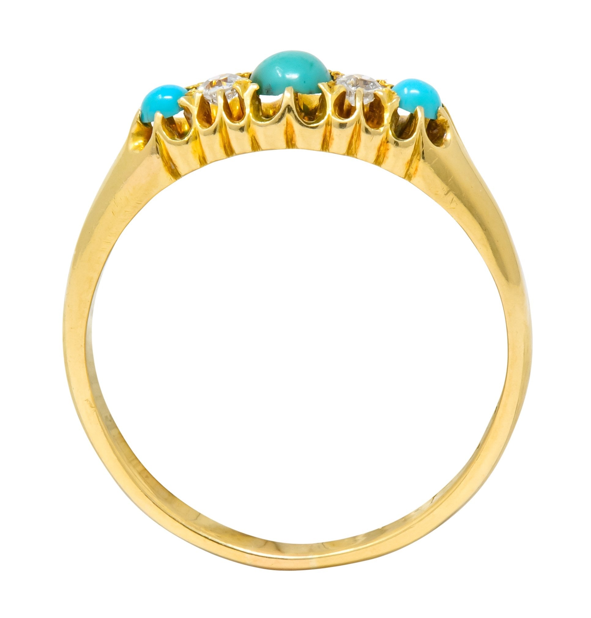 Victorian Turquoise Diamond 18 Karat Yellow Gold Band Ring - Wilson's Estate Jewelry