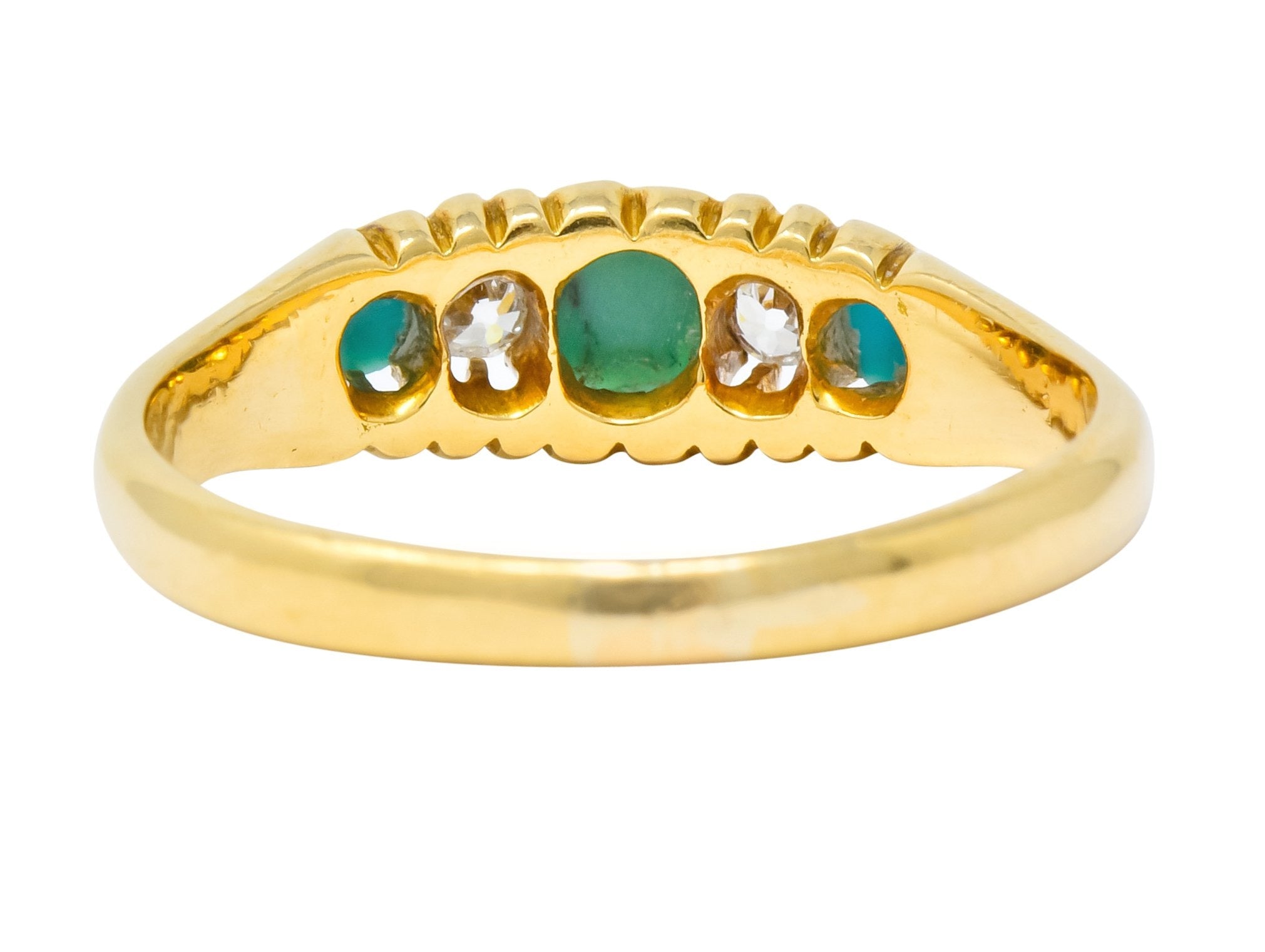 Victorian Turquoise Diamond 18 Karat Yellow Gold Band Ring - Wilson's Estate Jewelry