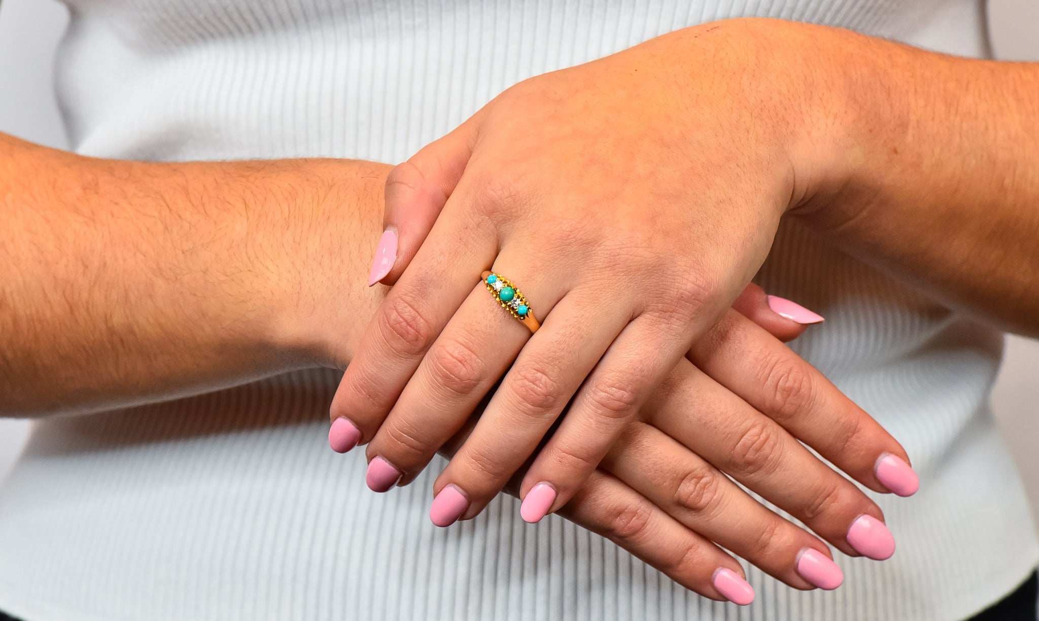 Victorian Turquoise Diamond 18 Karat Yellow Gold Band Ring - Wilson's Estate Jewelry