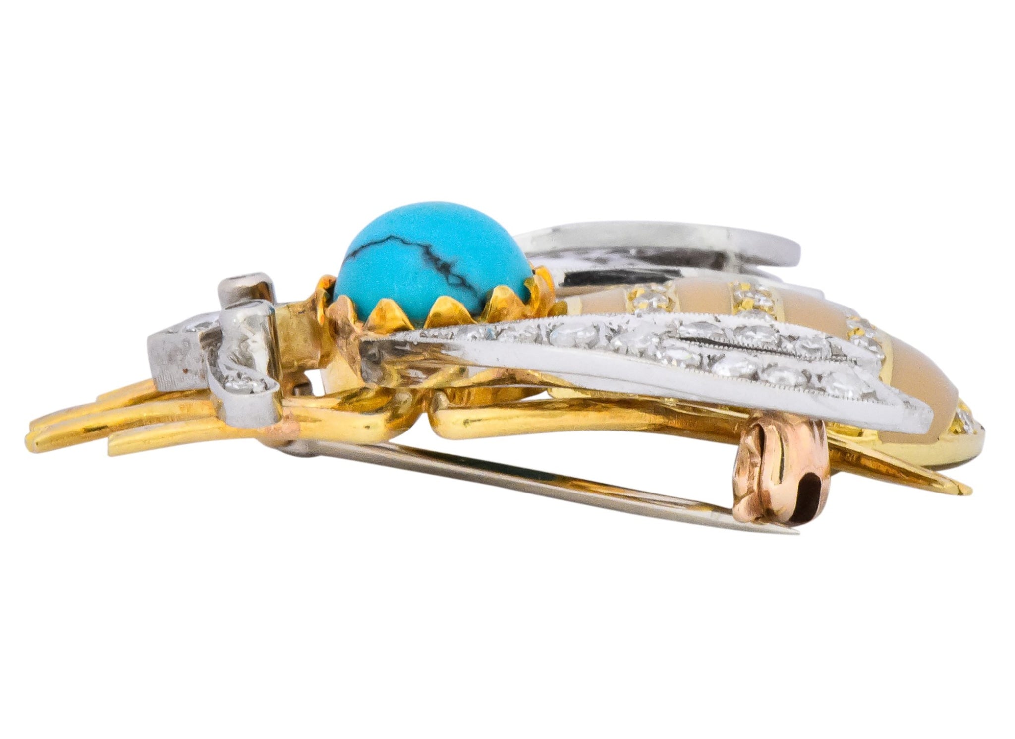 Vintage 1.71 CTW Diamond Turquoise Enamel Platinum 18 Karat Gold Insect Brooch - Wilson's Estate Jewelry