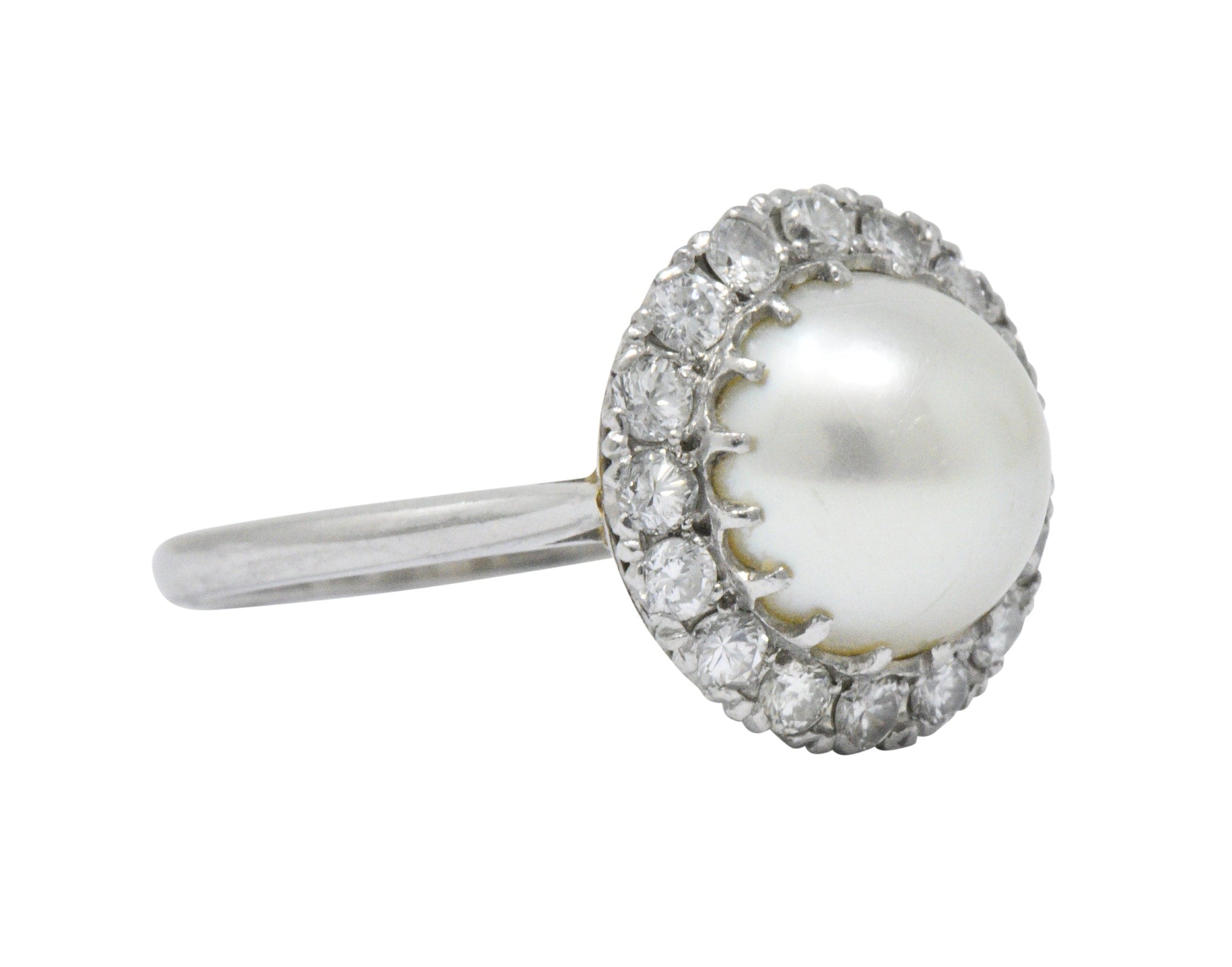 Vintage 1960’s 0.50 CTW Diamond Cultured Pearl Platinum Ring Wilson's Estate Jewelry