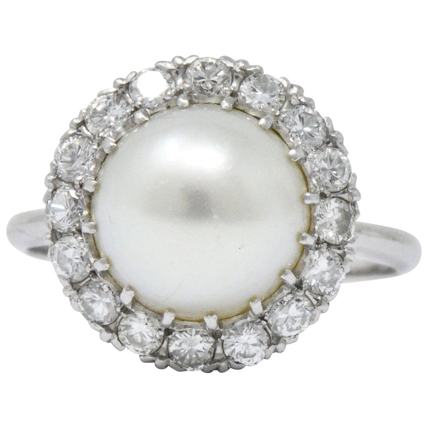 Vintage 1960’s 0.50 CTW Diamond Cultured Pearl Platinum Ring Wilson's Estate Jewelry