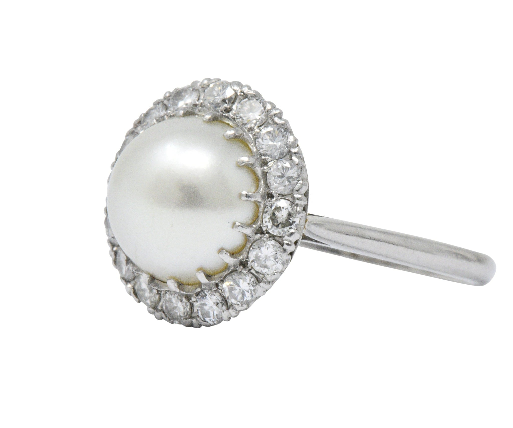 Vintage 1960’s 0.50 CTW Diamond Cultured Pearl Platinum Ring Wilson's Estate Jewelry