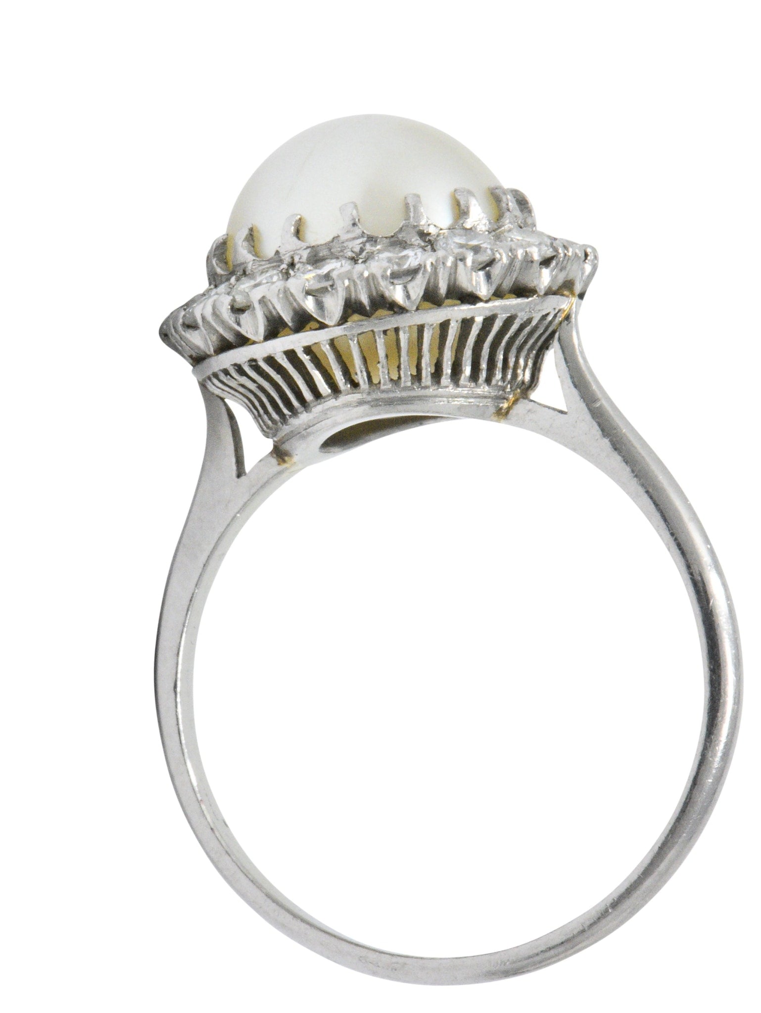 Vintage 1960’s 0.50 CTW Diamond Cultured Pearl Platinum Ring Wilson's Estate Jewelry