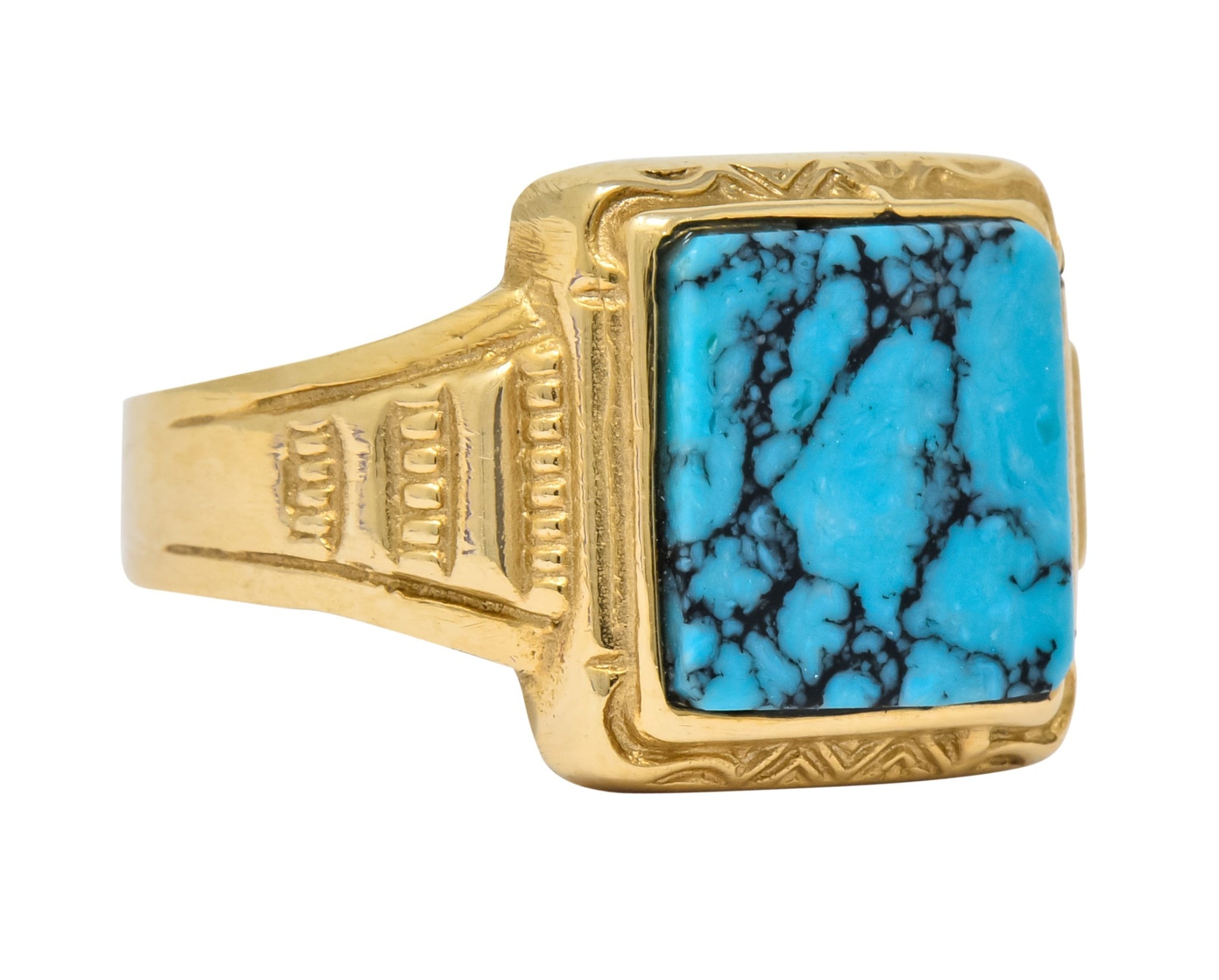 Vintage 1960's Turquoise 14 Karat Gold Square Ring - Wilson's Estate Jewelry