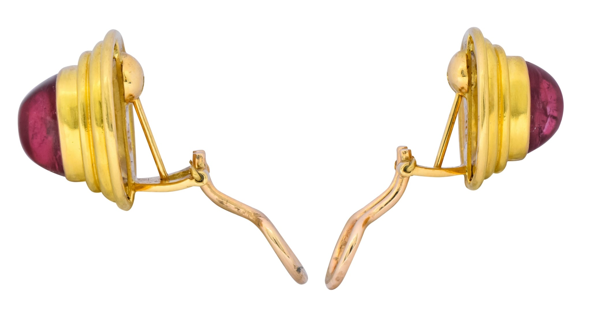 Vintage 1980's Elizabeth Locke Pink Tourmaline 19 Karat Gold Ear-Clip Earrings - Wilson's Estate Jewelry