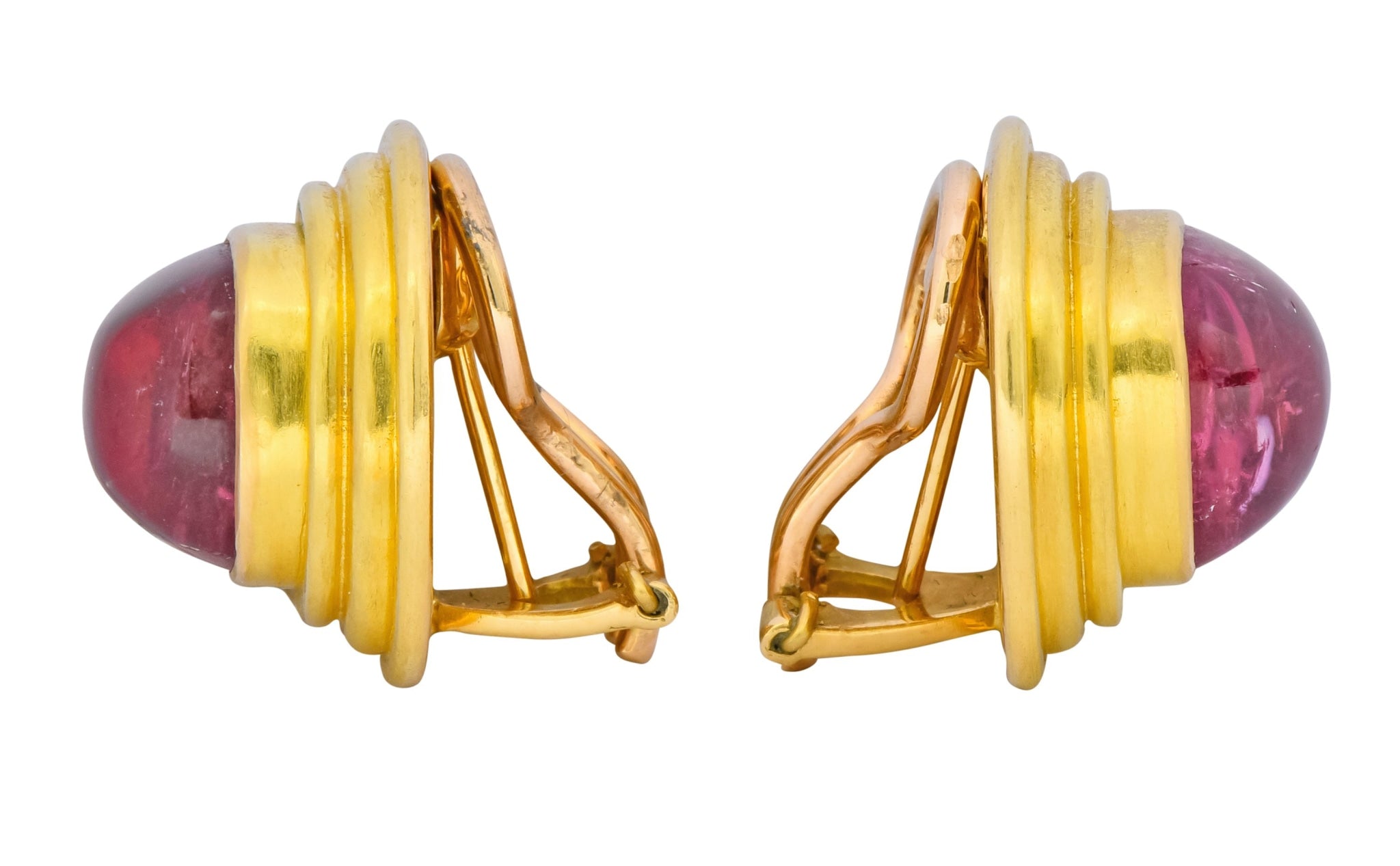Vintage 1980's Elizabeth Locke Pink Tourmaline 19 Karat Gold Ear-Clip Earrings - Wilson's Estate Jewelry