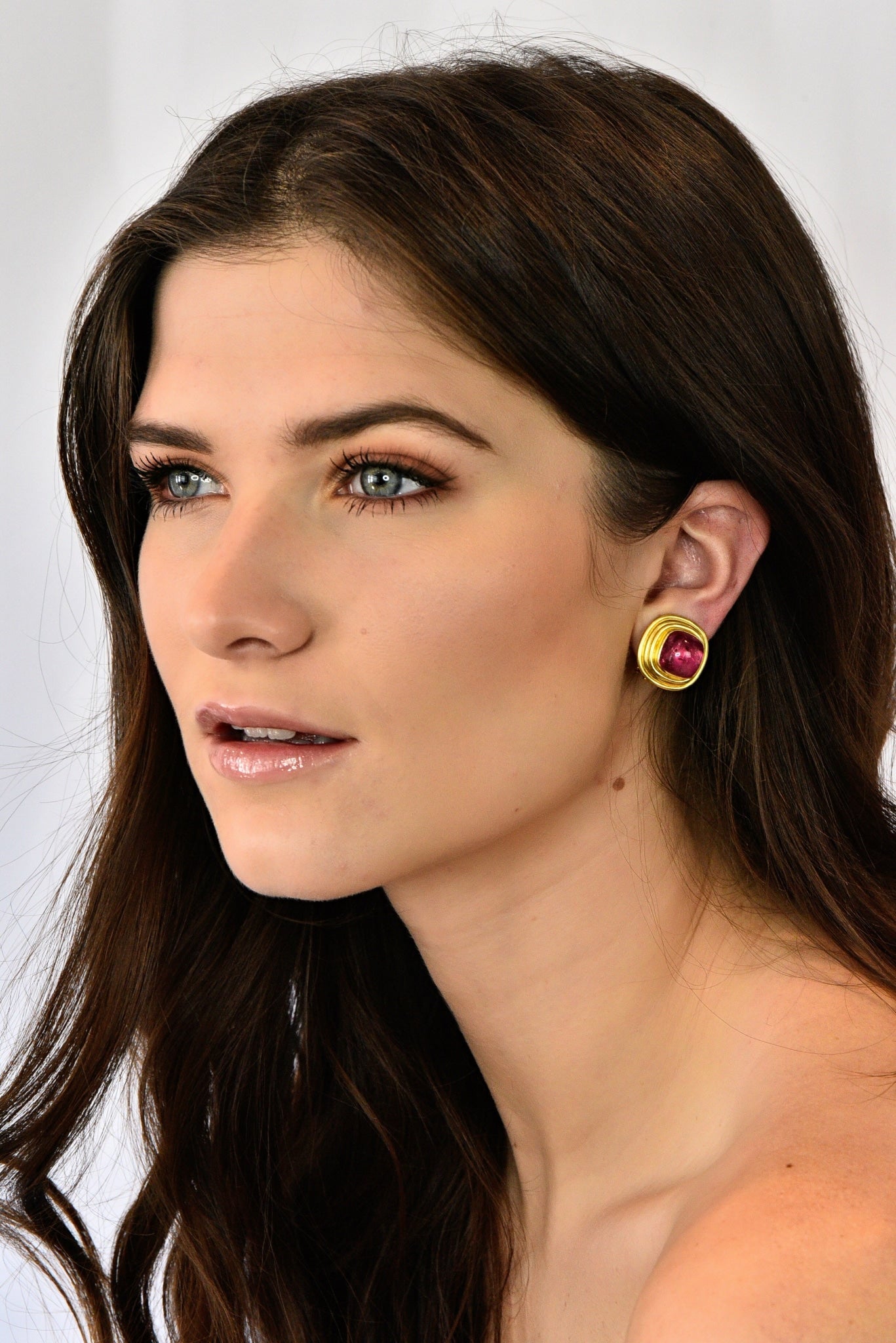 Vintage 1980's Elizabeth Locke Pink Tourmaline 19 Karat Gold Ear-Clip Earrings - Wilson's Estate Jewelry