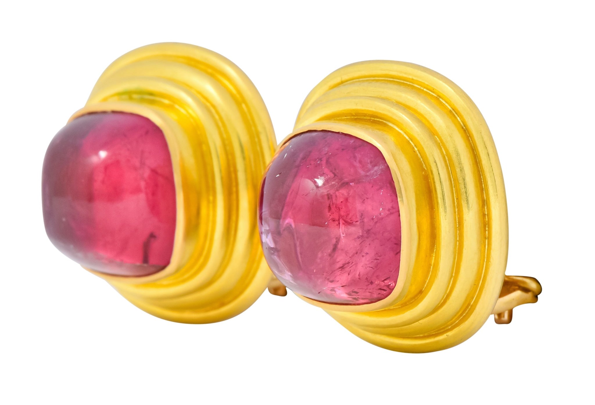 Vintage 1980's Elizabeth Locke Pink Tourmaline 19 Karat Gold Ear-Clip Earrings - Wilson's Estate Jewelry