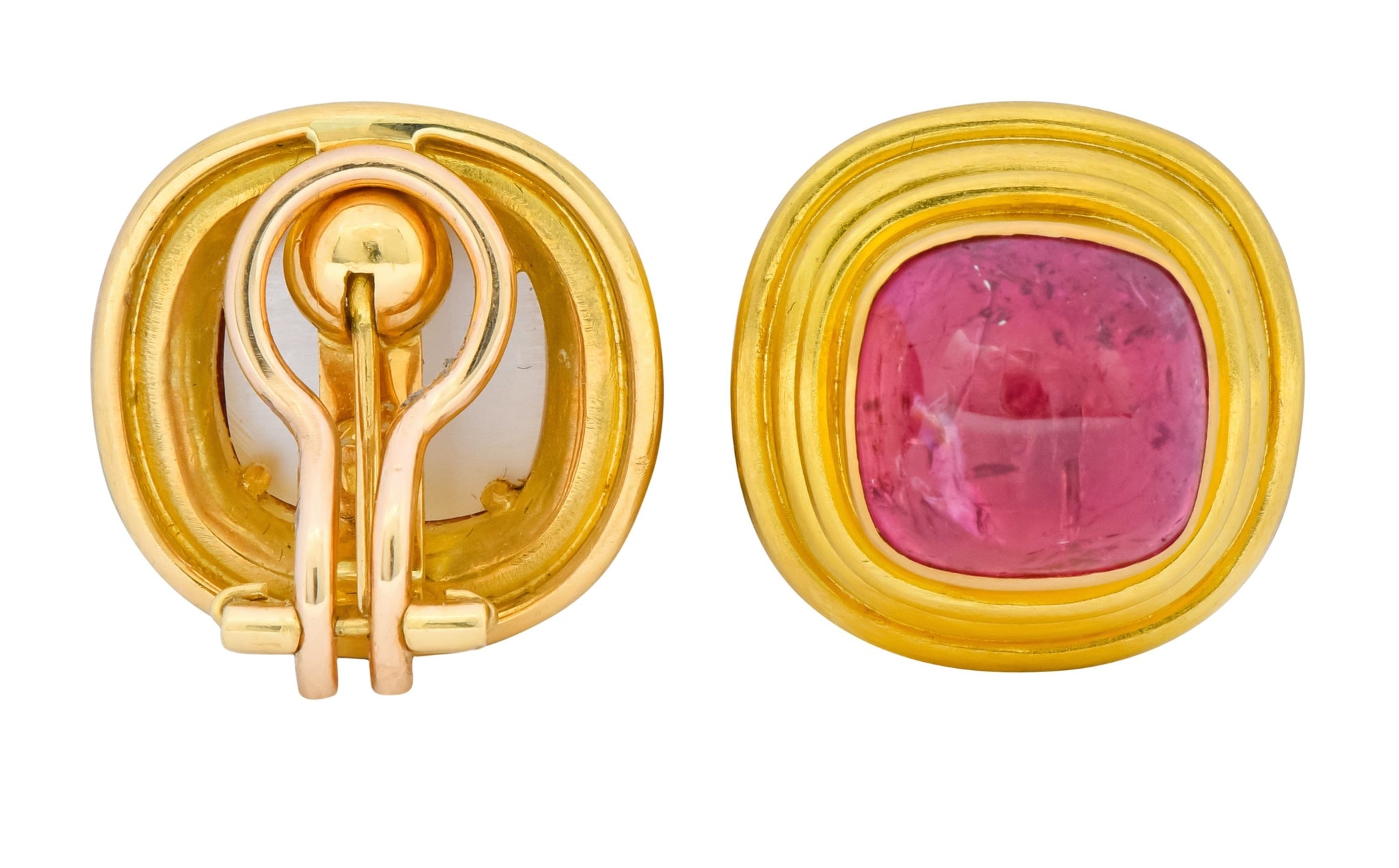 Vintage 1980's Elizabeth Locke Pink Tourmaline 19 Karat Gold Ear-Clip Earrings - Wilson's Estate Jewelry
