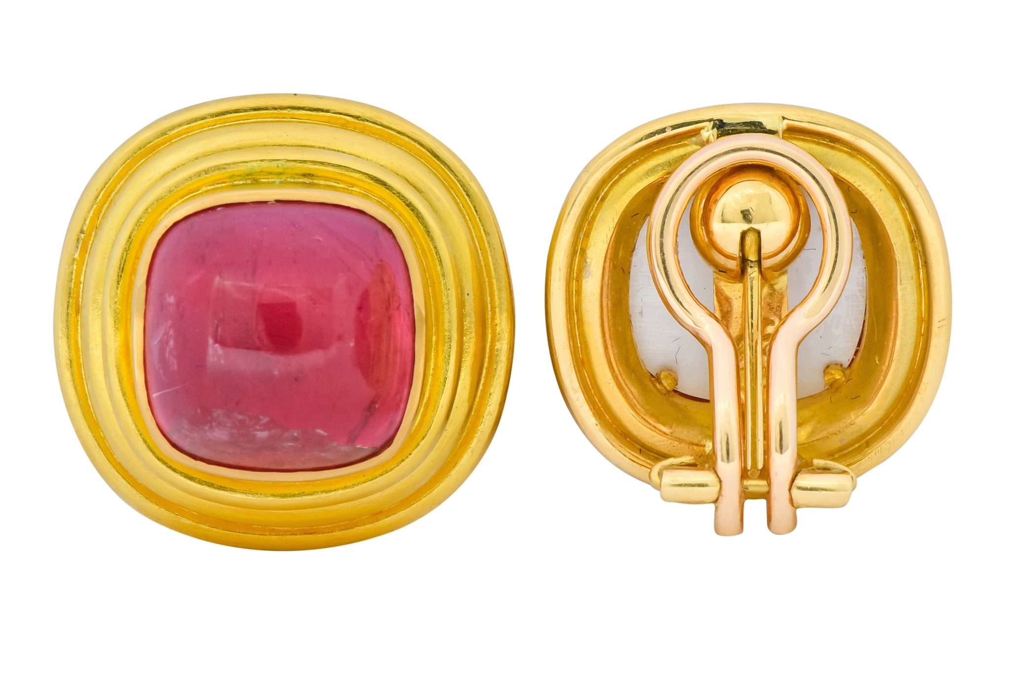 Vintage 1980's Elizabeth Locke Pink Tourmaline 19 Karat Gold Ear-Clip Earrings - Wilson's Estate Jewelry