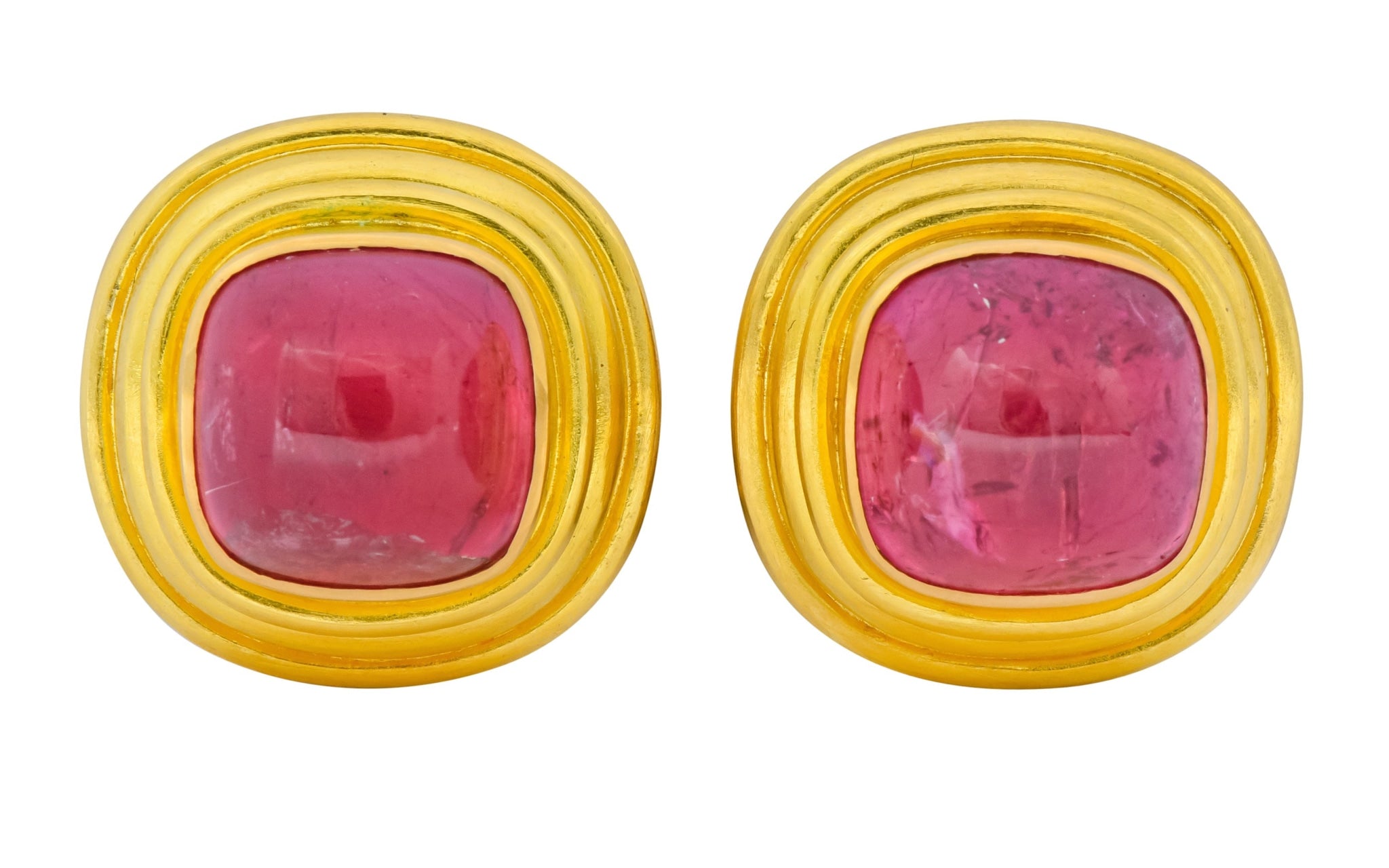 Vintage 1980's Elizabeth Locke Pink Tourmaline 19 Karat Gold Ear-Clip Earrings - Wilson's Estate Jewelry