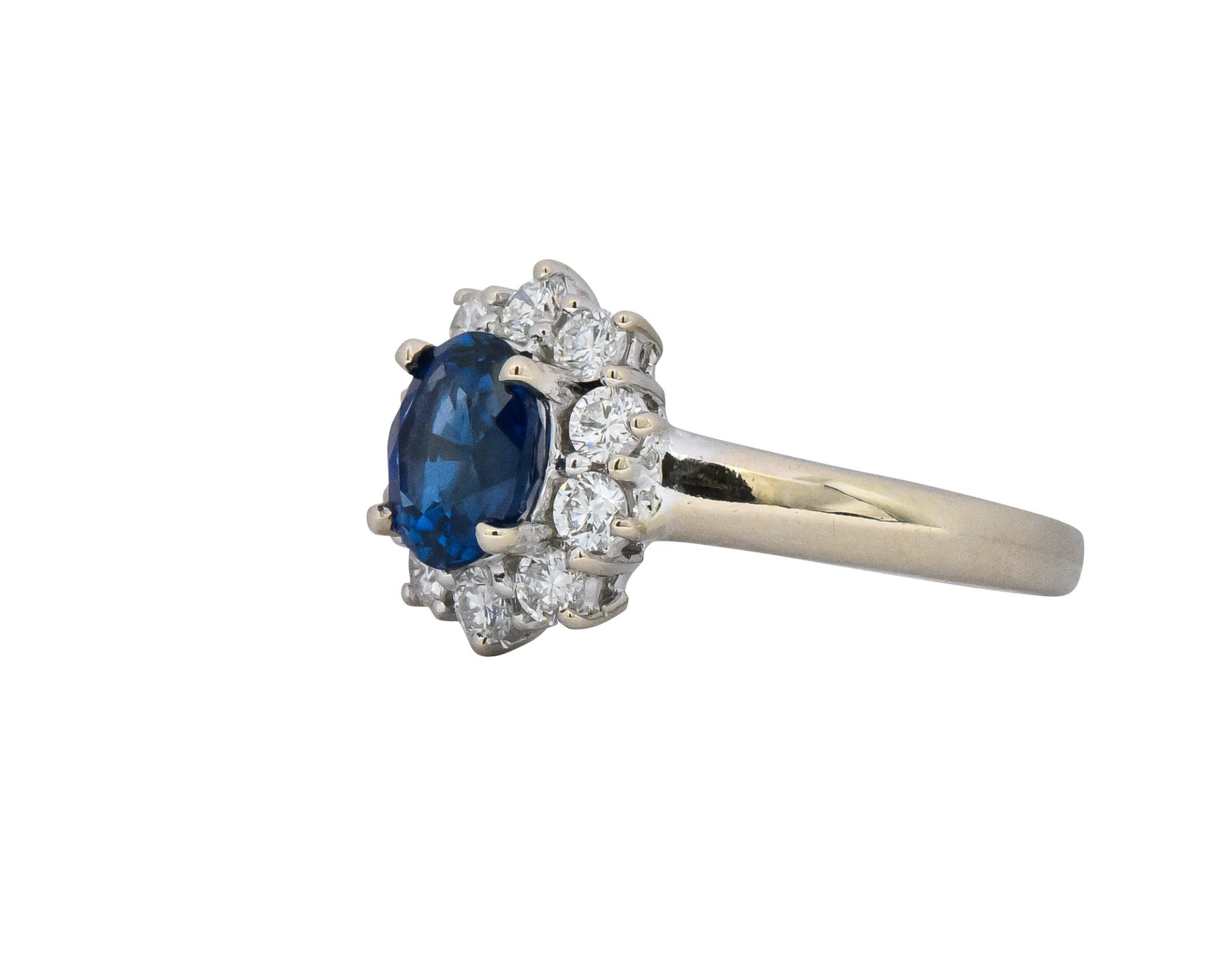 Vintage 2.15 CTW Sapphire Diamond 18 Karat White Gold Cluster Ring Wilson's Estate Jewelry