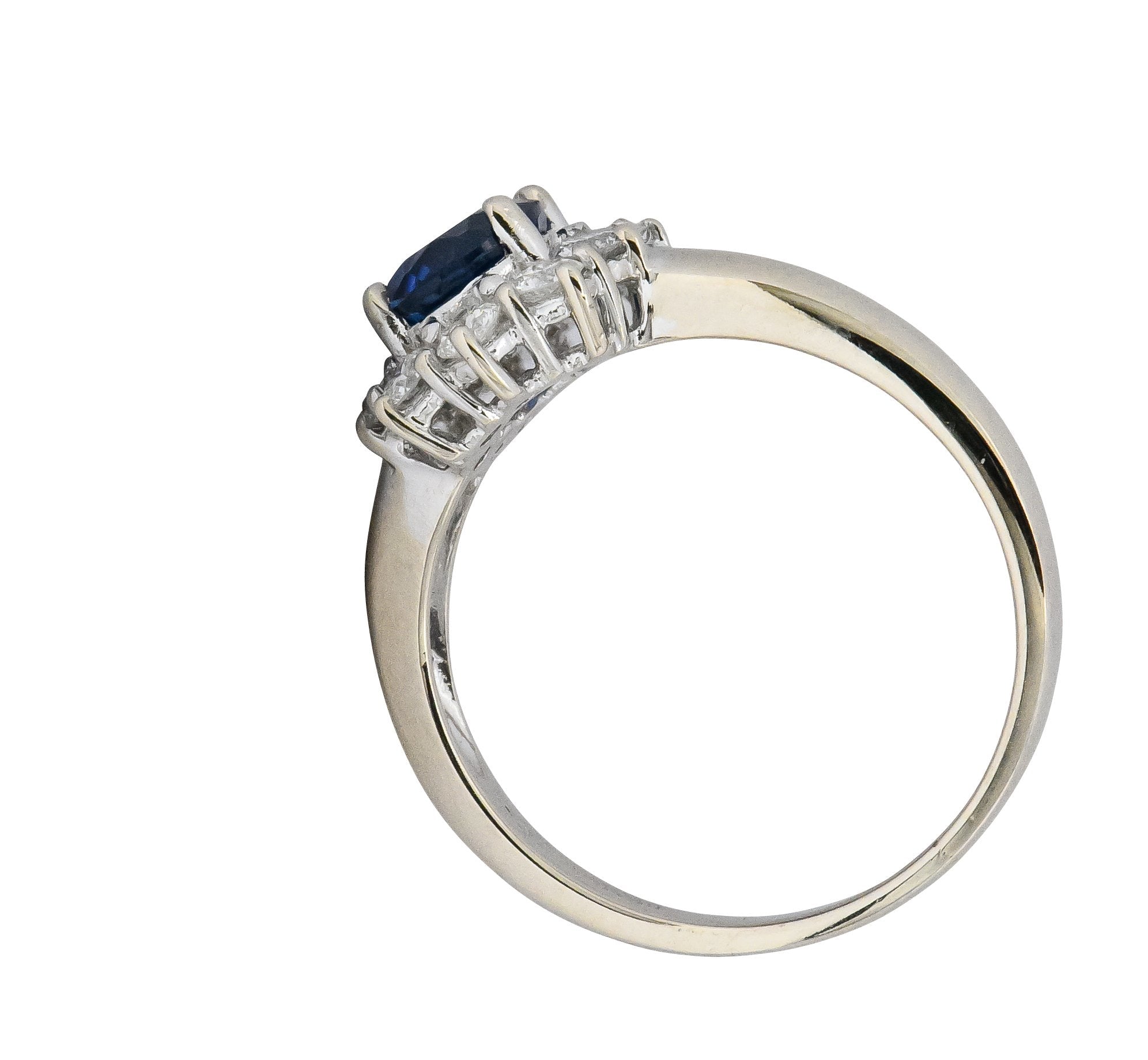 Vintage 2.15 CTW Sapphire Diamond 18 Karat White Gold Cluster Ring Wilson's Estate Jewelry