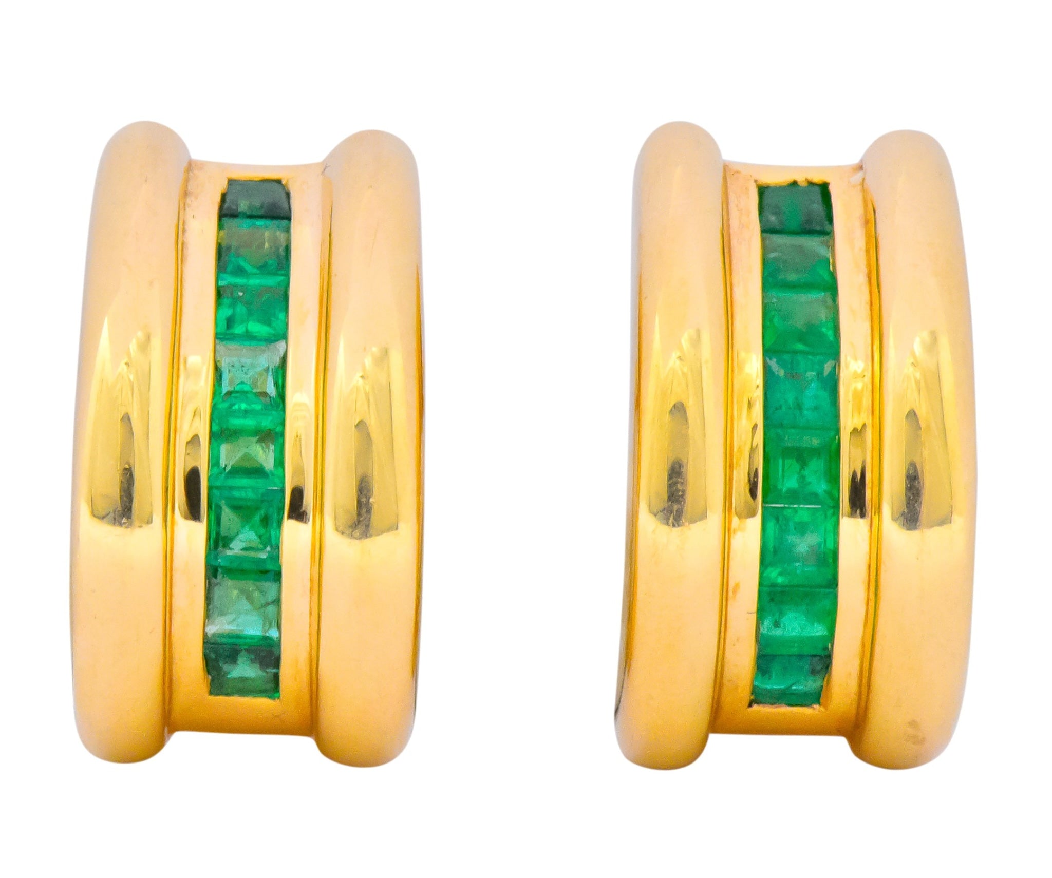 Vintage 2.40 CTW Emerald 14 Karat Yellow Gold J Hoop Earrings - Wilson's Estate Jewelry