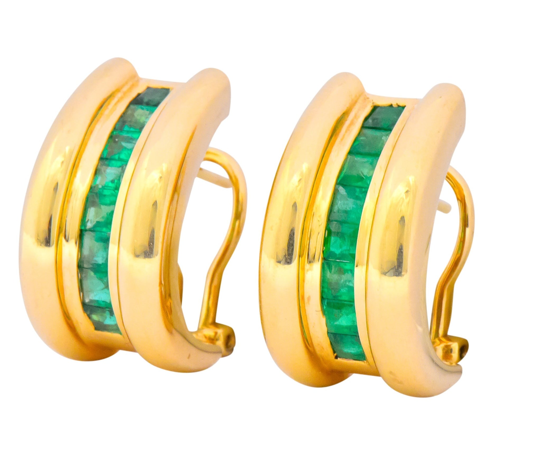 Vintage 2.40 CTW Emerald 14 Karat Yellow Gold J Hoop Earrings - Wilson's Estate Jewelry