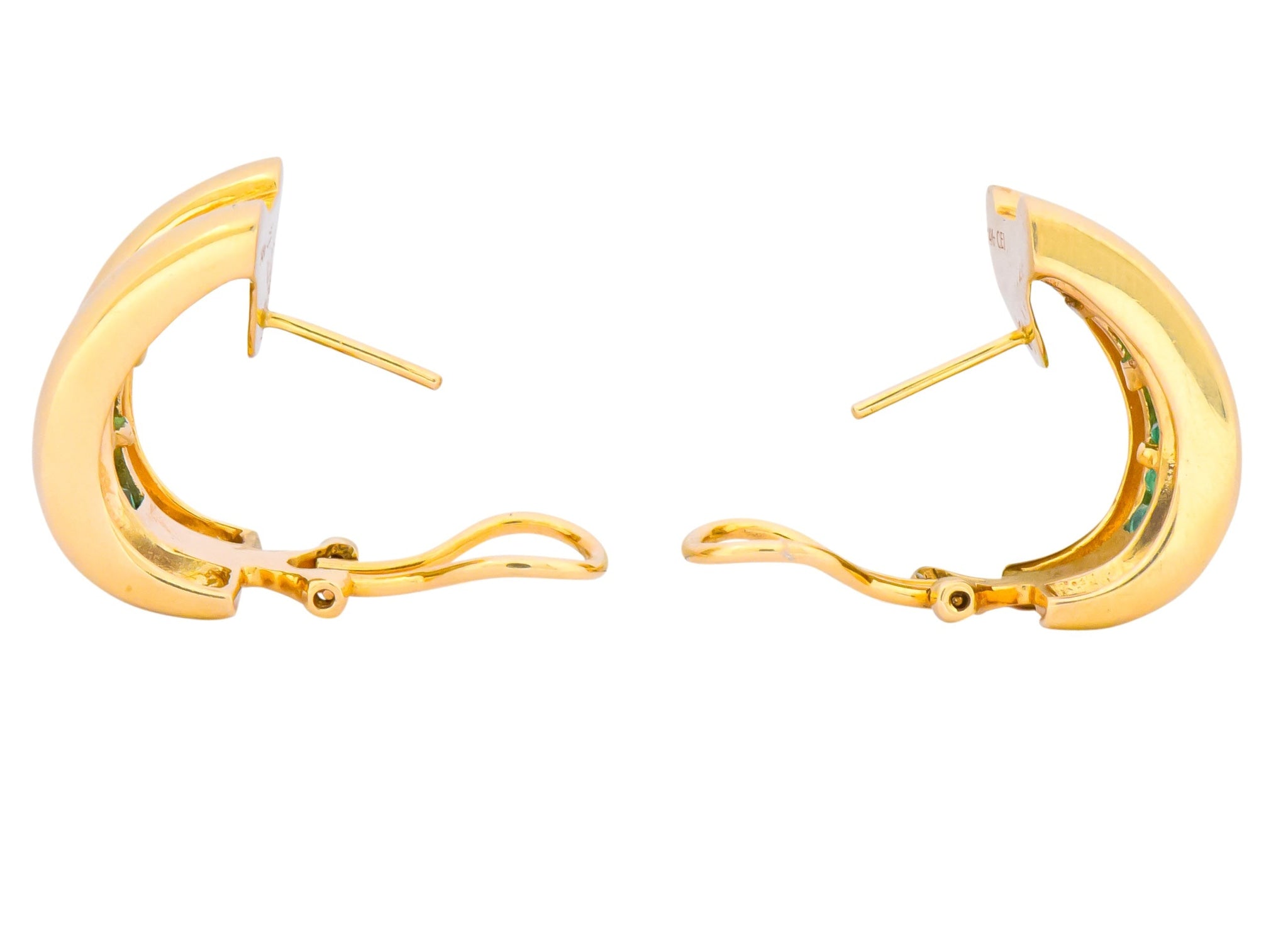Vintage 2.40 CTW Emerald 14 Karat Yellow Gold J Hoop Earrings - Wilson's Estate Jewelry