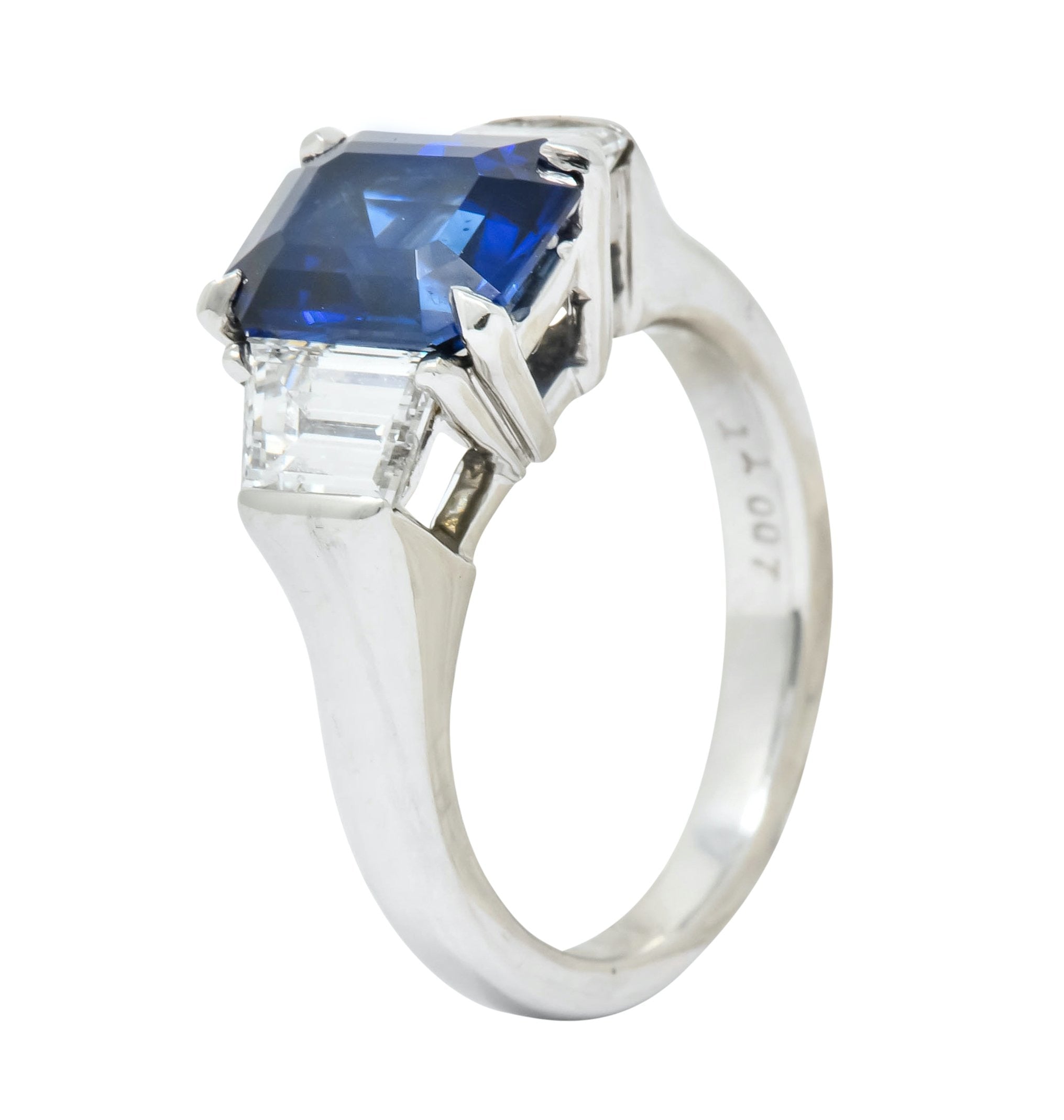 Vintage 4.02 CTW Royal Blue Sapphire Diamond Platinum Three Stone Ring Wilson's Estate Jewelry