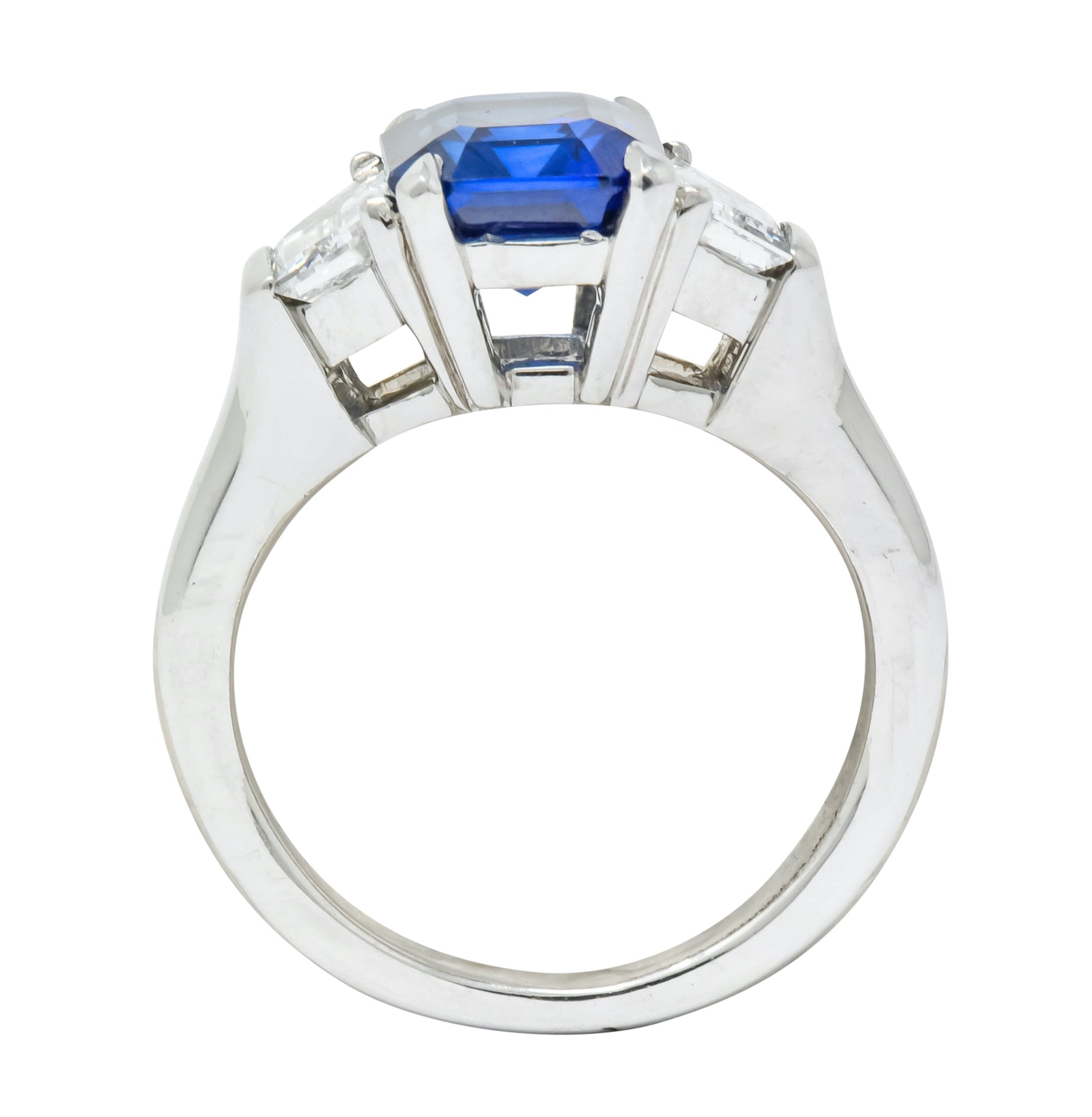 Vintage 4.02 CTW Royal Blue Sapphire Diamond Platinum Three Stone Ring Wilson's Estate Jewelry