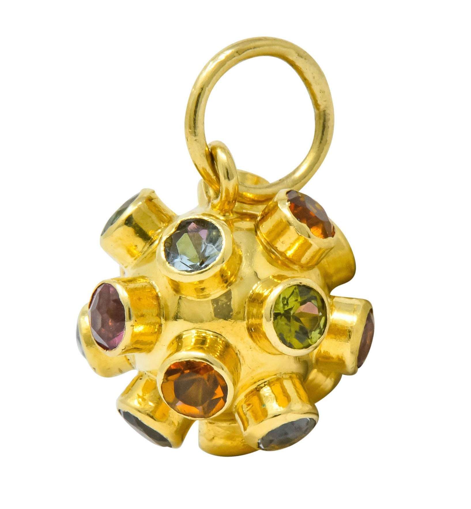 Vintage Citrine Garnet Multi-Gem 18 Karat Gold Sputnik Satellite Charm - Wilson's Estate Jewelry