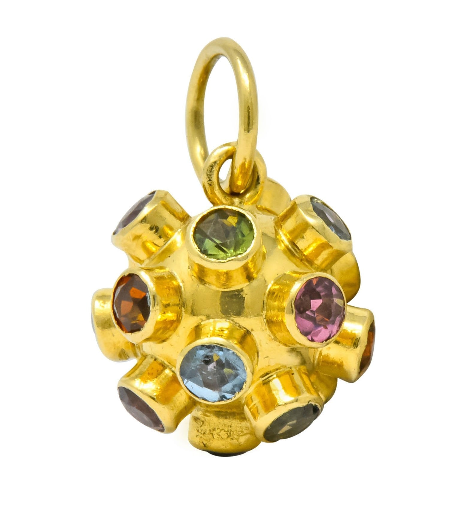 Vintage Citrine Garnet Multi-Gem 18 Karat Gold Sputnik Satellite Charm - Wilson's Estate Jewelry
