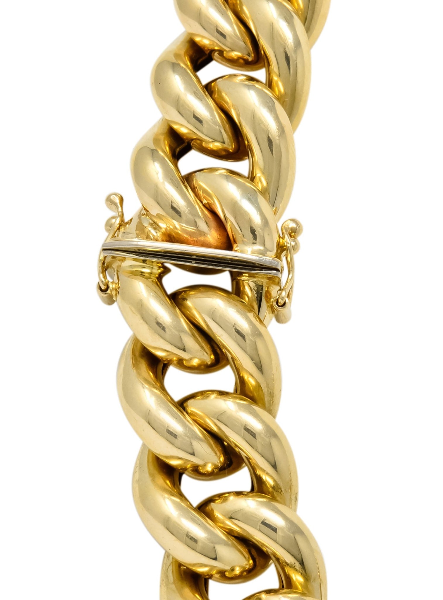 Vintage Italian 14 Karat Yellow Gold Puffed Curb Link Necklace - Wilson's Estate Jewelry