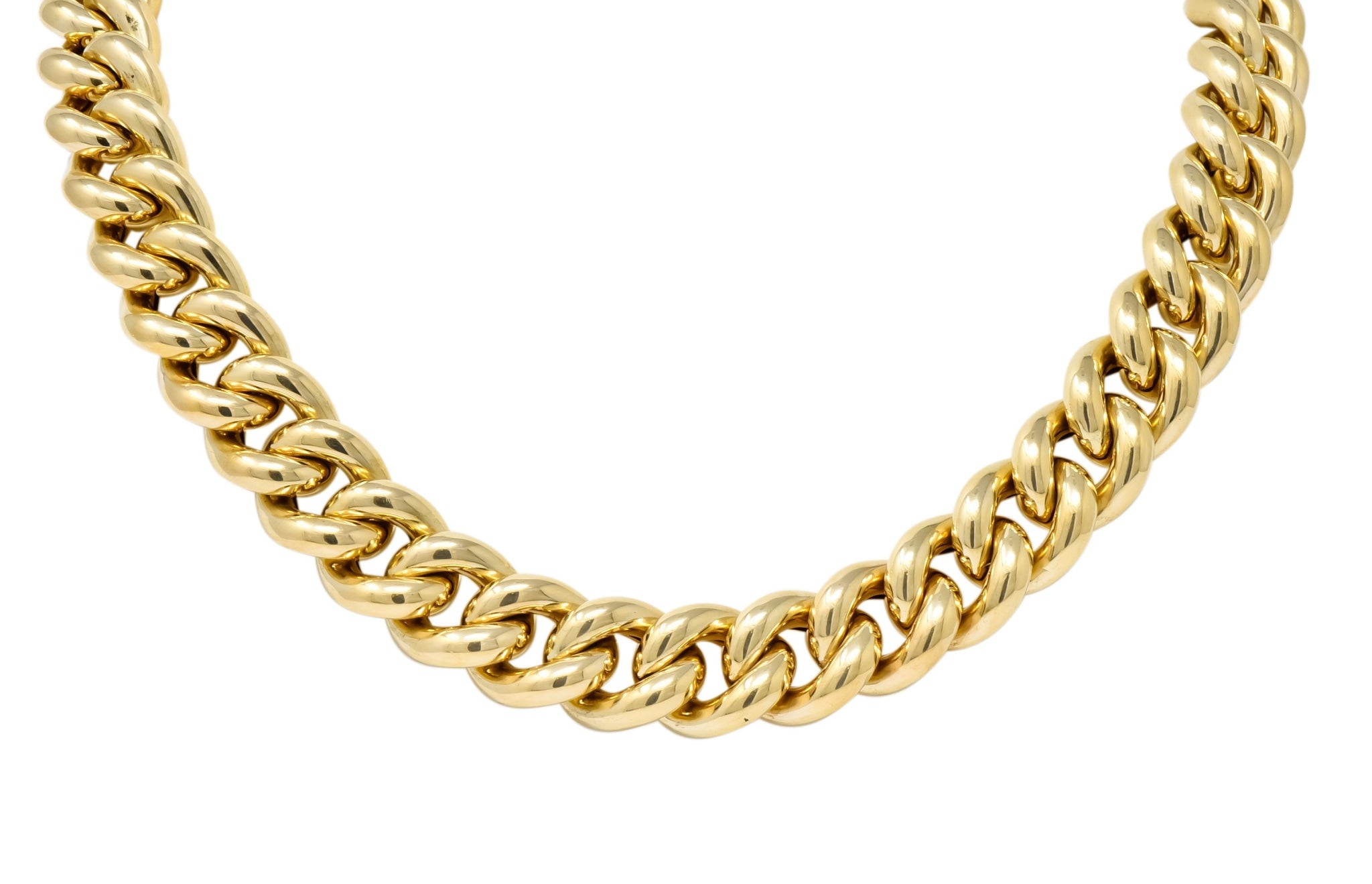 Vintage Italian 14 Karat Yellow Gold Puffed Curb Link Necklace - Wilson's Estate Jewelry