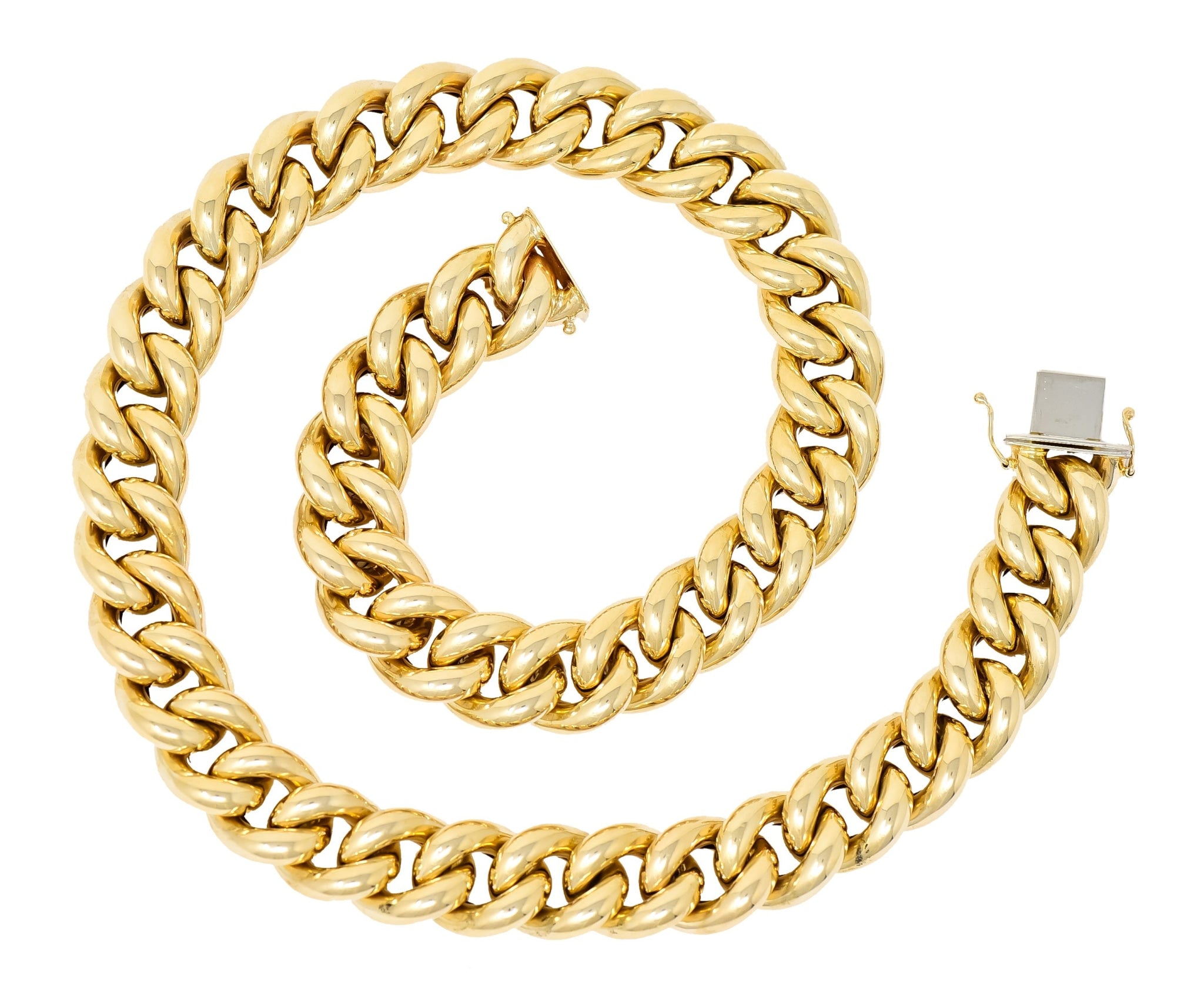 Vintage Italian 14 Karat Yellow Gold Puffed Curb Link Necklace - Wilson's Estate Jewelry