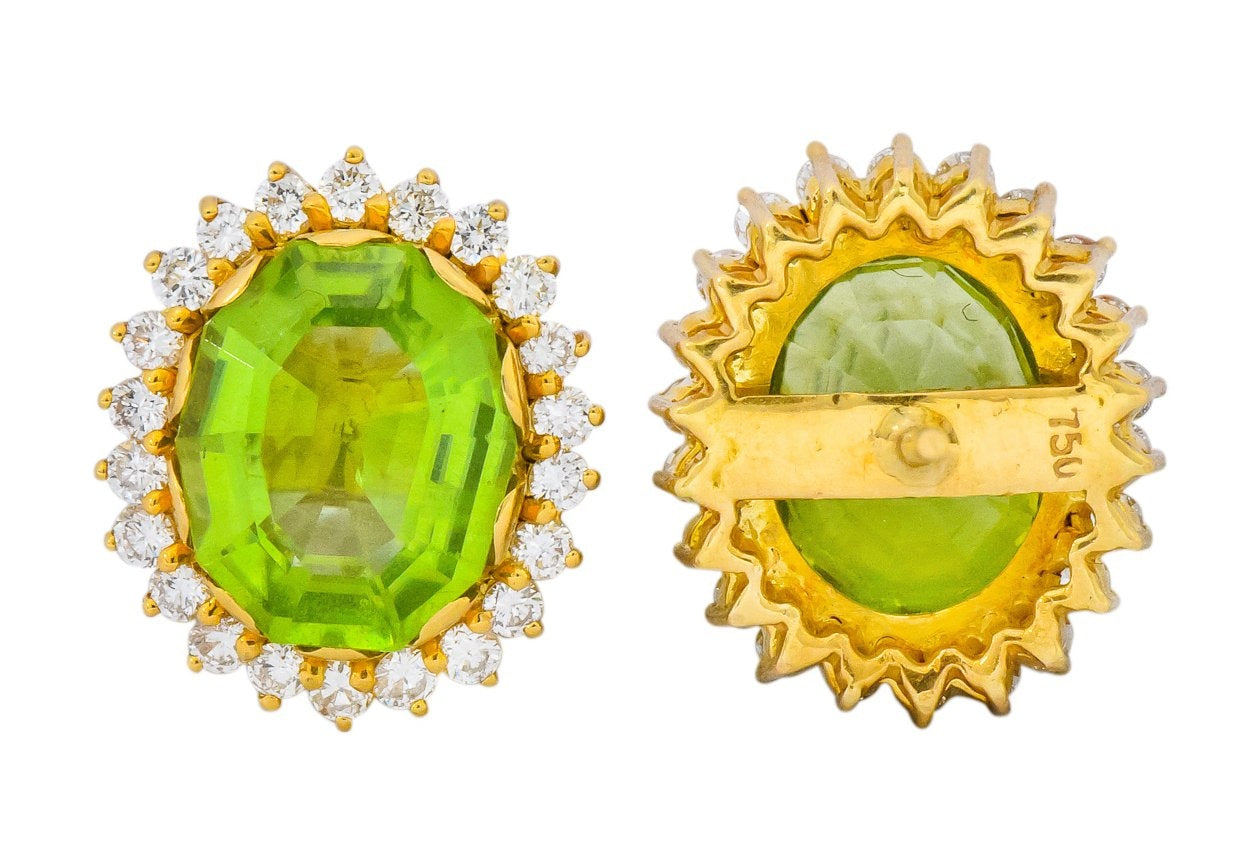 Vintage Peridot 7.90 CTW Diamond 18 Karat Gold Earrings - Wilson's Estate Jewelry