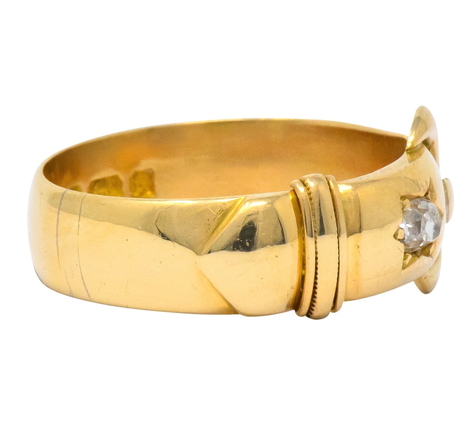 Walker & Hall Victorian Old Mine Diamond 18 Karat Gold Buckle Band Ring - Wilson's Estate Jewelry