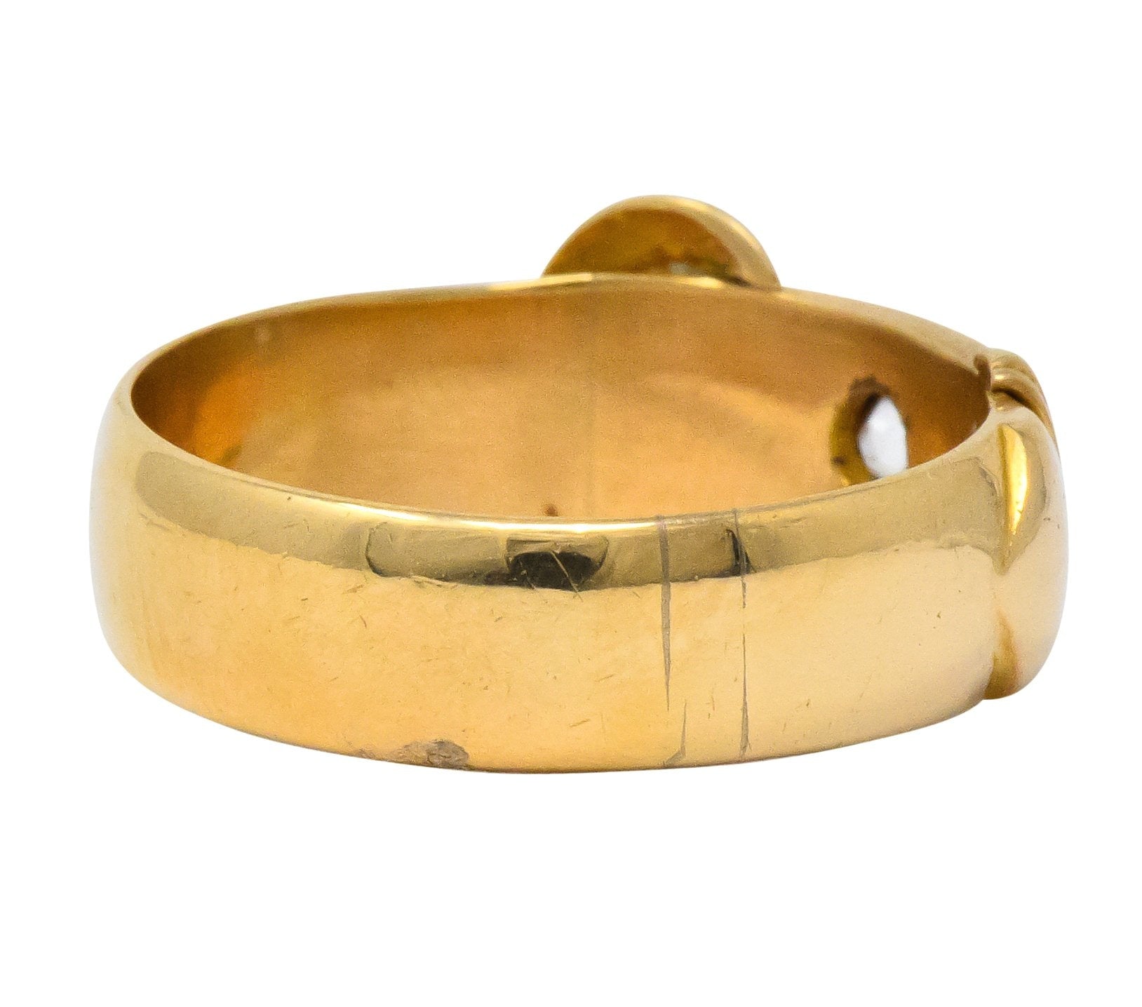 Walker & Hall Victorian Old Mine Diamond 18 Karat Gold Buckle Band Ring - Wilson's Estate Jewelry