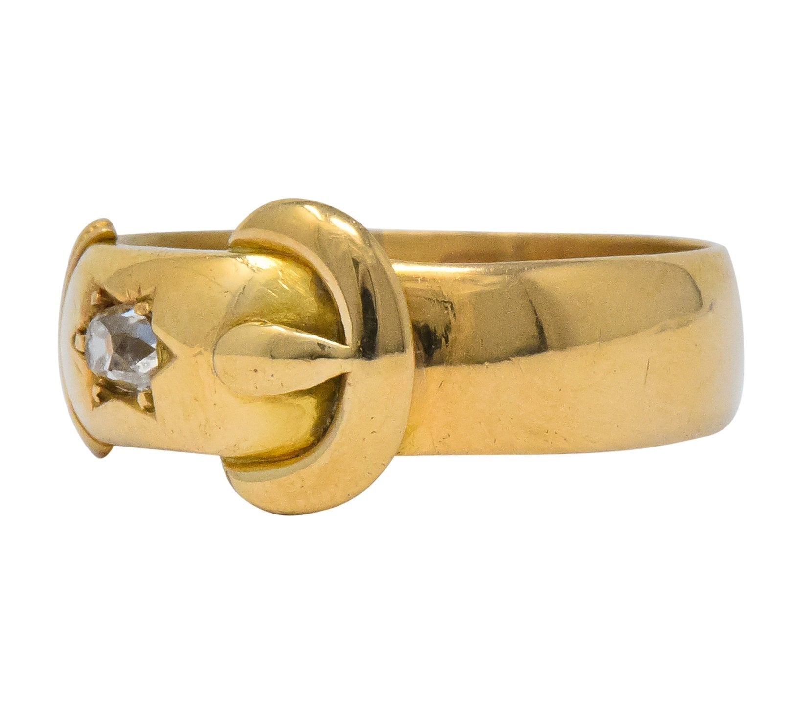 Walker & Hall Victorian Old Mine Diamond 18 Karat Gold Buckle Band Ring - Wilson's Estate Jewelry