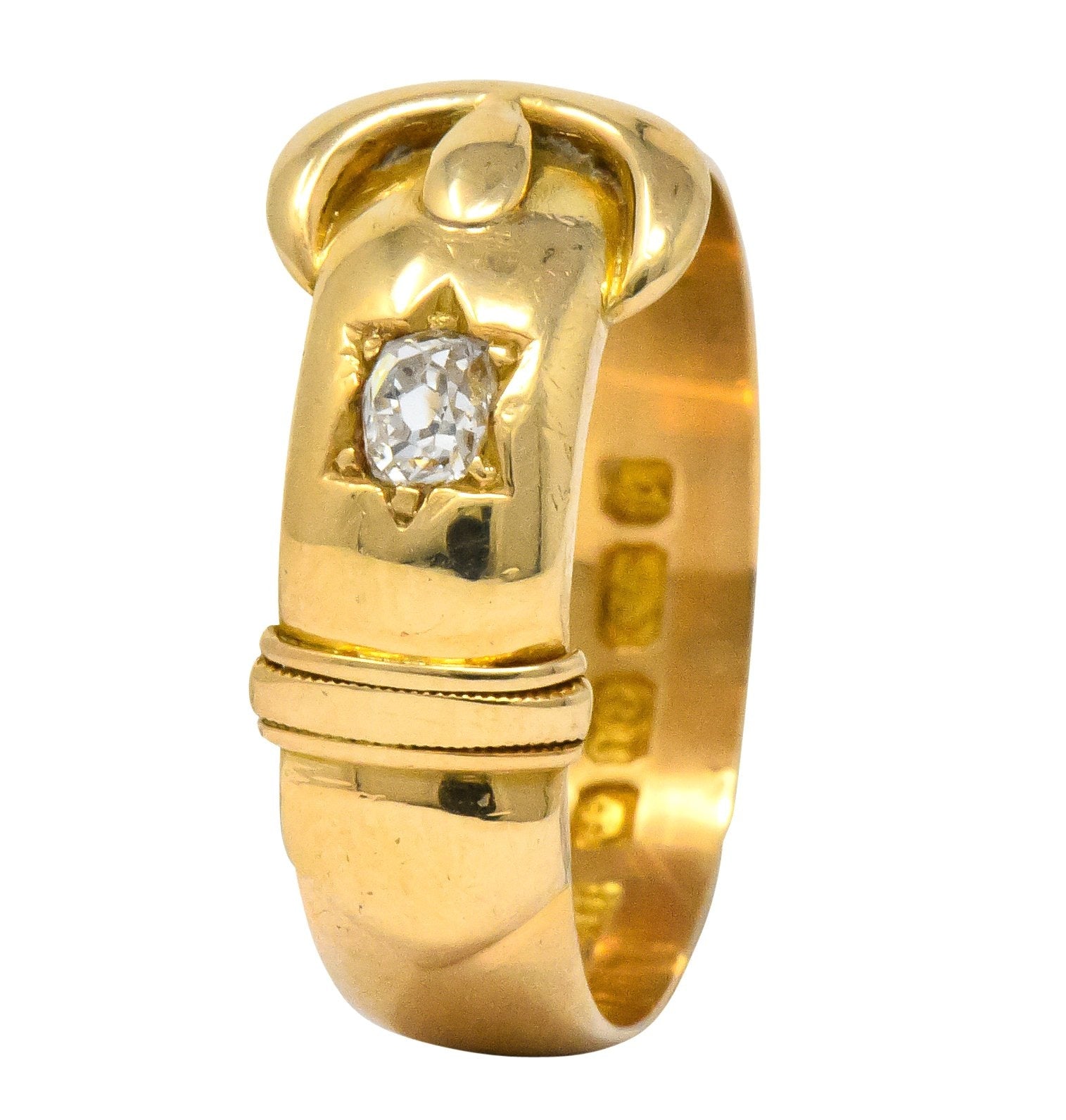 Walker & Hall Victorian Old Mine Diamond 18 Karat Gold Buckle Band Ring - Wilson's Estate Jewelry
